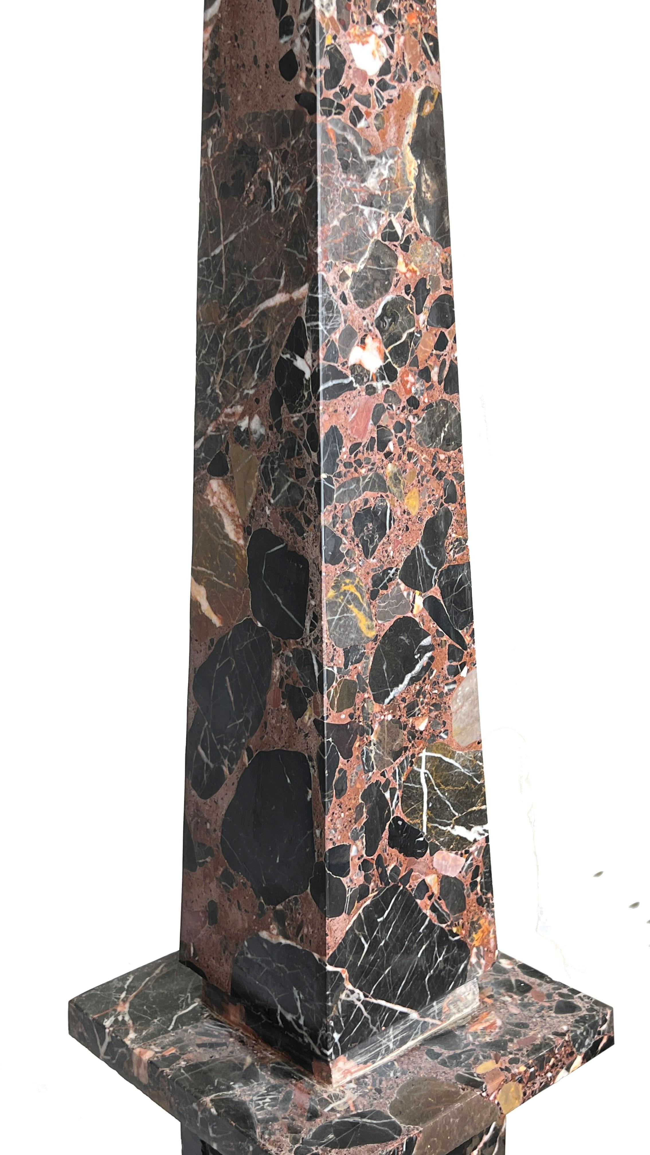 Large  Mid-Century Modern Rouge and Charcoal Grey Marble Obelisk For Sale 5