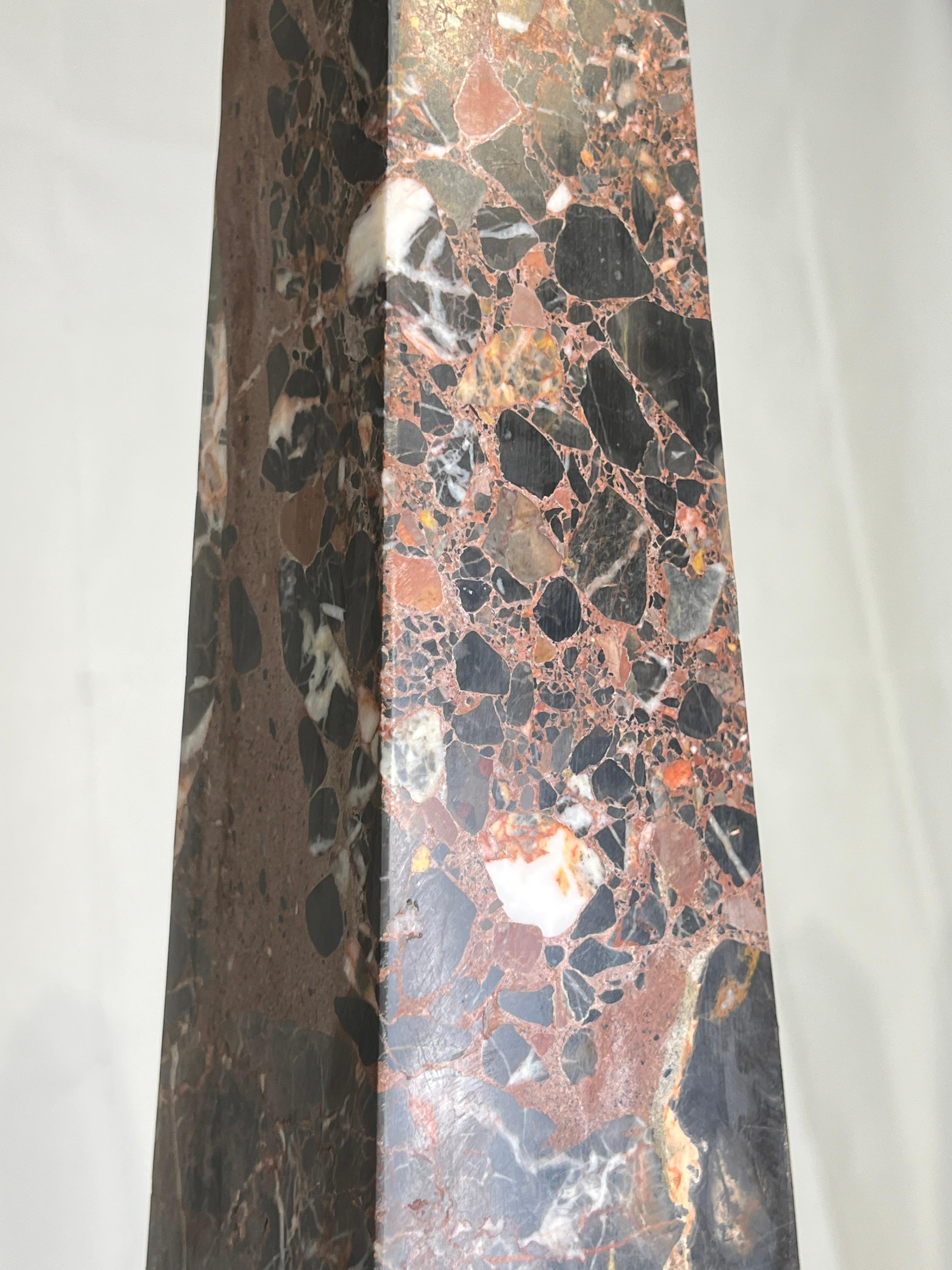Italian Large  Mid-Century Modern Rouge and Charcoal Grey Marble Obelisk For Sale