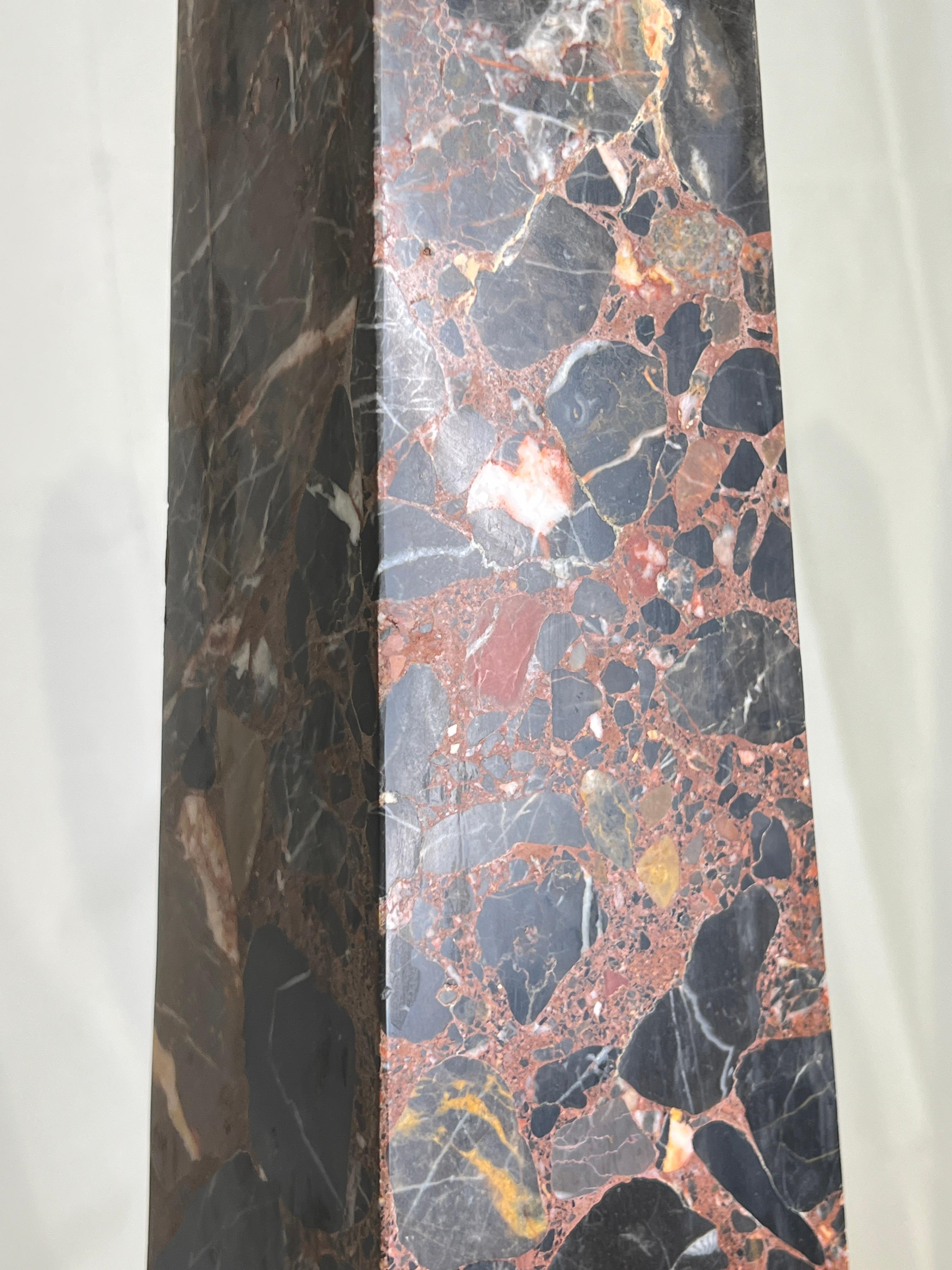 Carved Large  Mid-Century Modern Rouge and Charcoal Grey Marble Obelisk For Sale