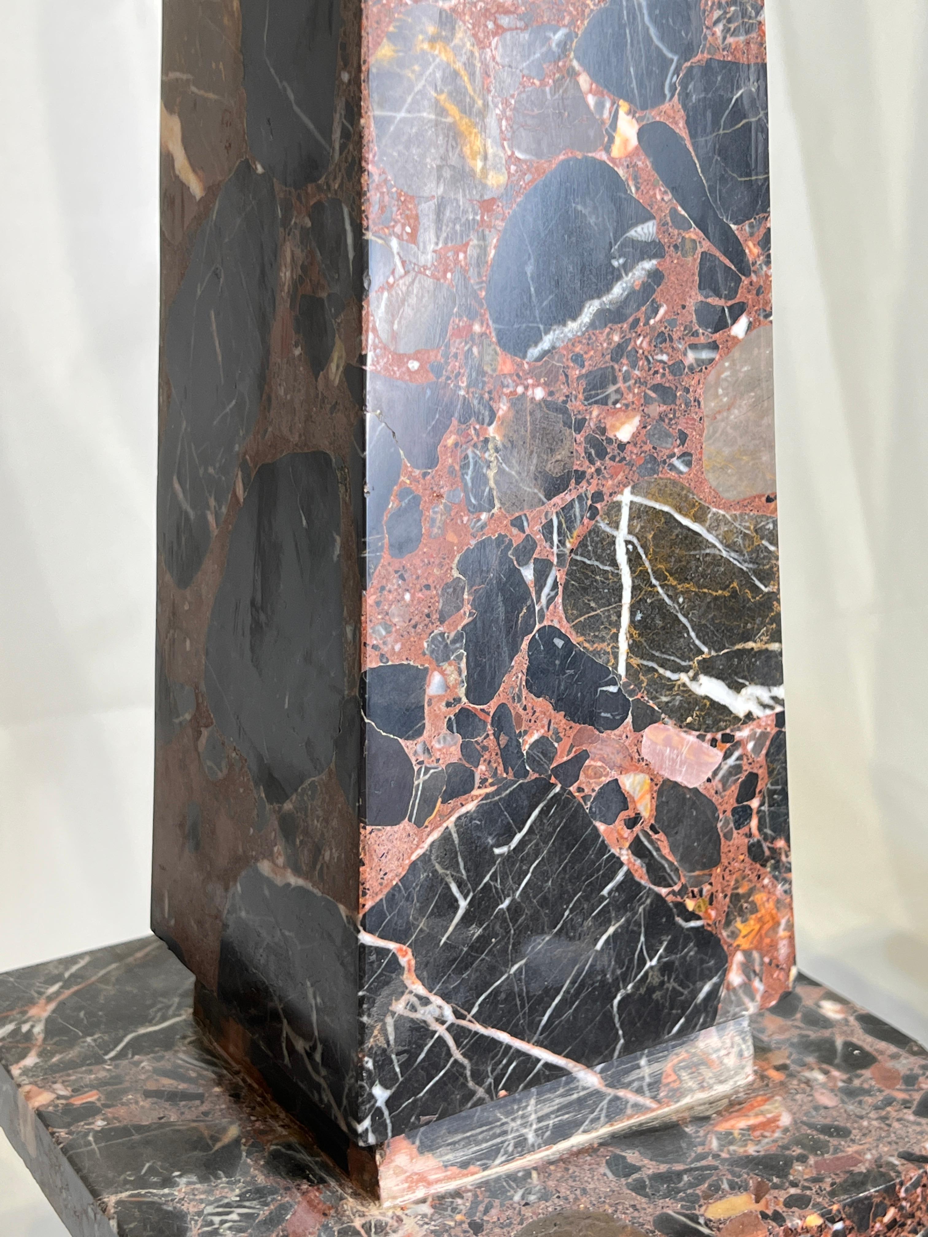 20th Century Large  Mid-Century Modern Rouge and Charcoal Grey Marble Obelisk For Sale