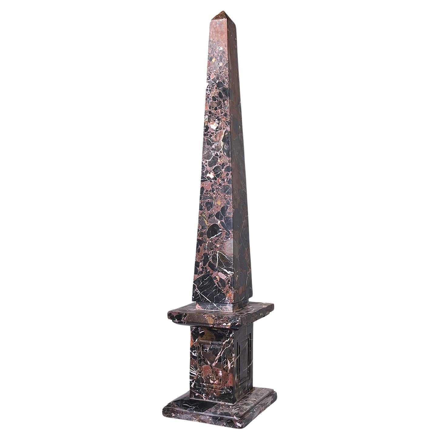 Large  Mid-Century Modern Rouge and Charcoal Grey Marble Obelisk For Sale