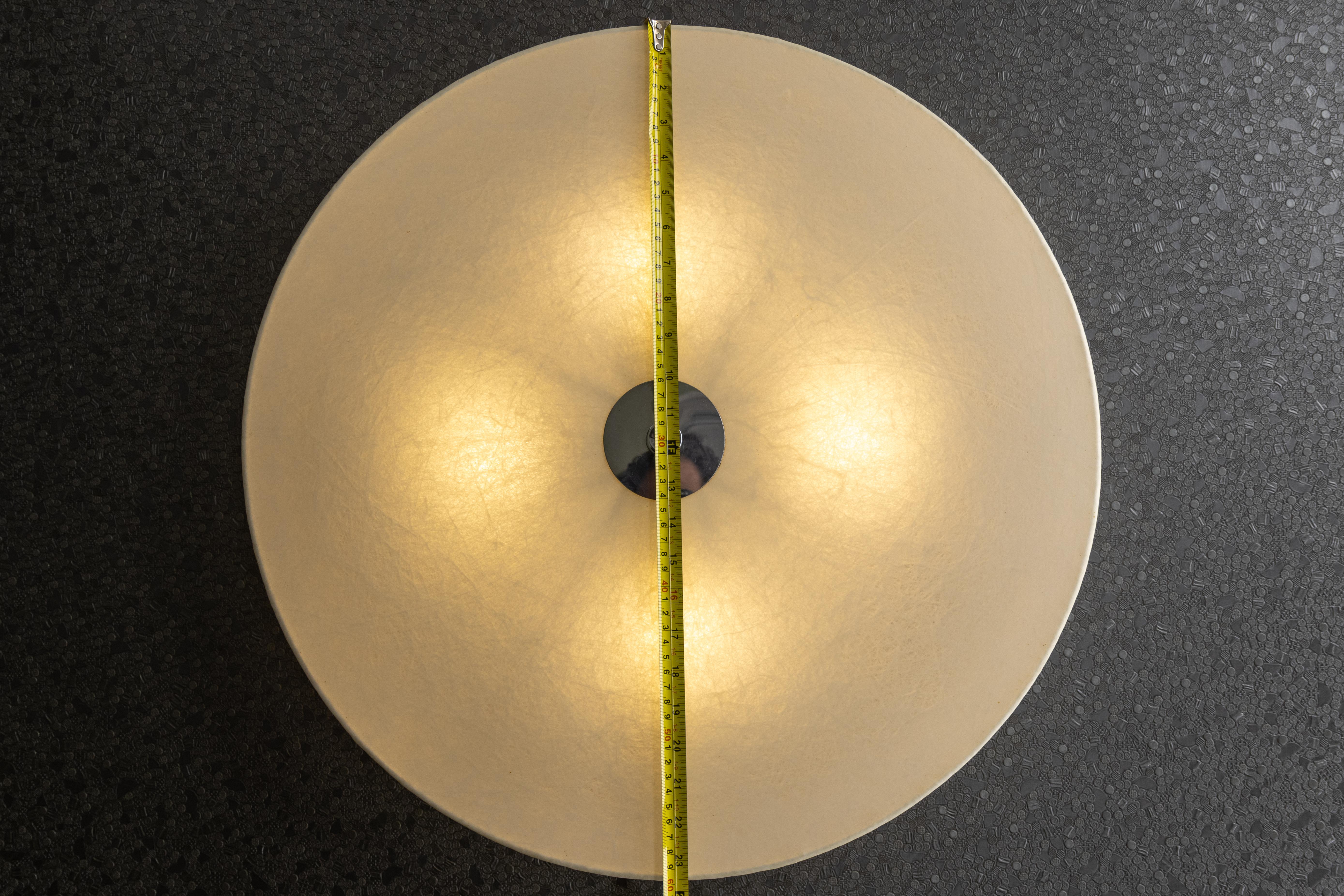 Large Mid-Century Modern Round White Cocoon Flush Mount or Wall Lamp by Goldkant For Sale 10