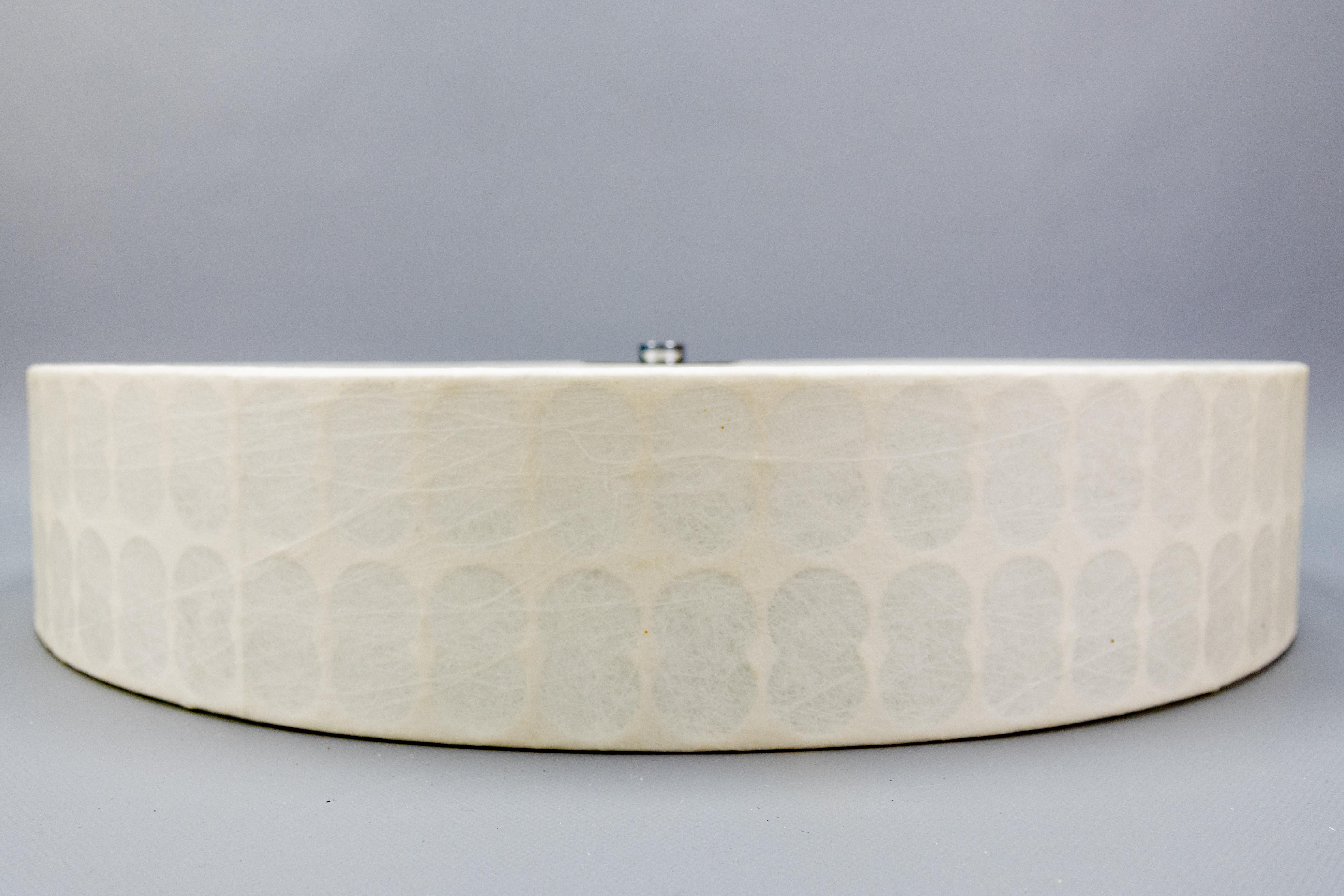 Large Mid-Century Modern Round White Cocoon Flush Mount or Wall Lamp by Goldkant For Sale 12