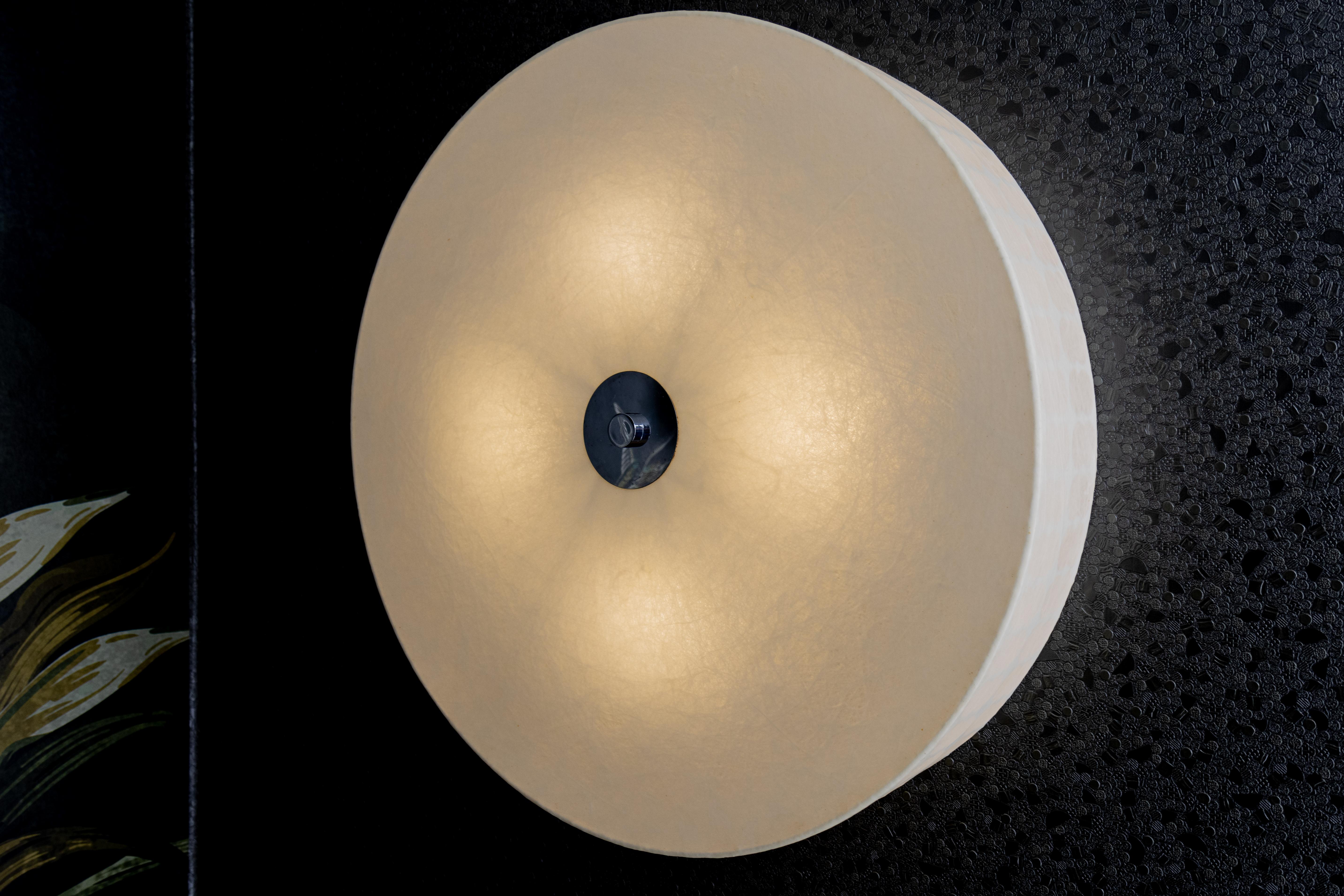 Large Mid-Century Modern Round White Cocoon Flush Mount or Wall Lamp by Goldkant For Sale 1