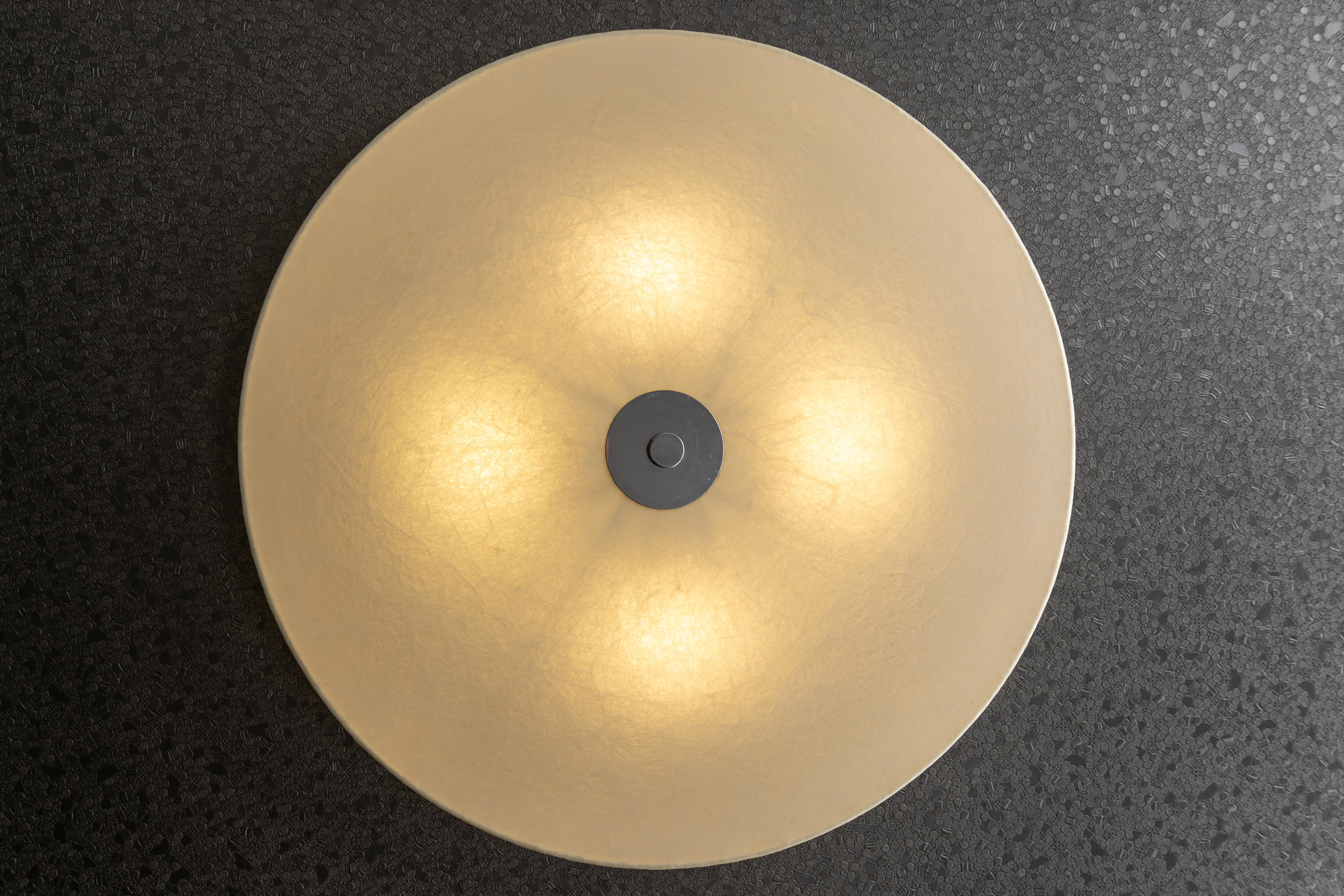 Large Mid-Century Modern Round White Cocoon Flush Mount or Wall Lamp by Goldkant For Sale 2