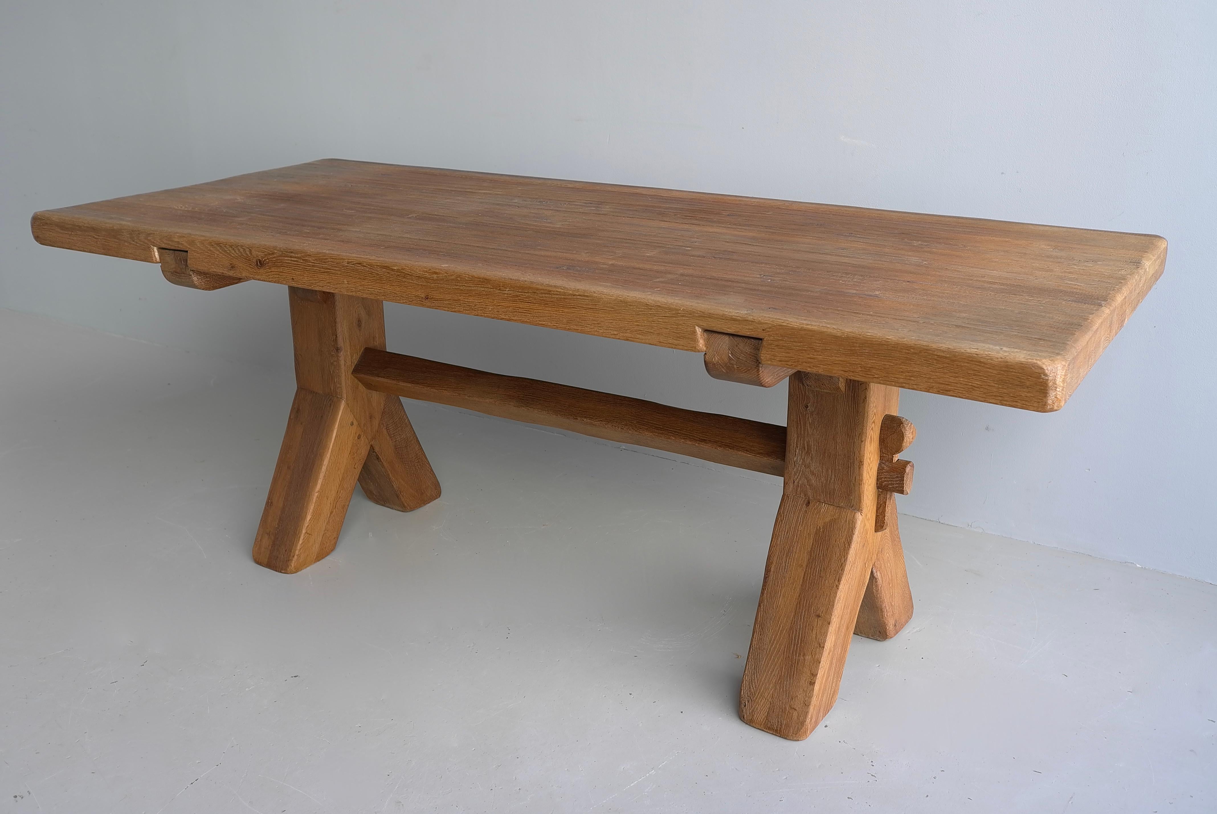 Belgian Large Mid-Century Modern Rustic Oak Dining table by De Puydt Belgium 1960's For Sale