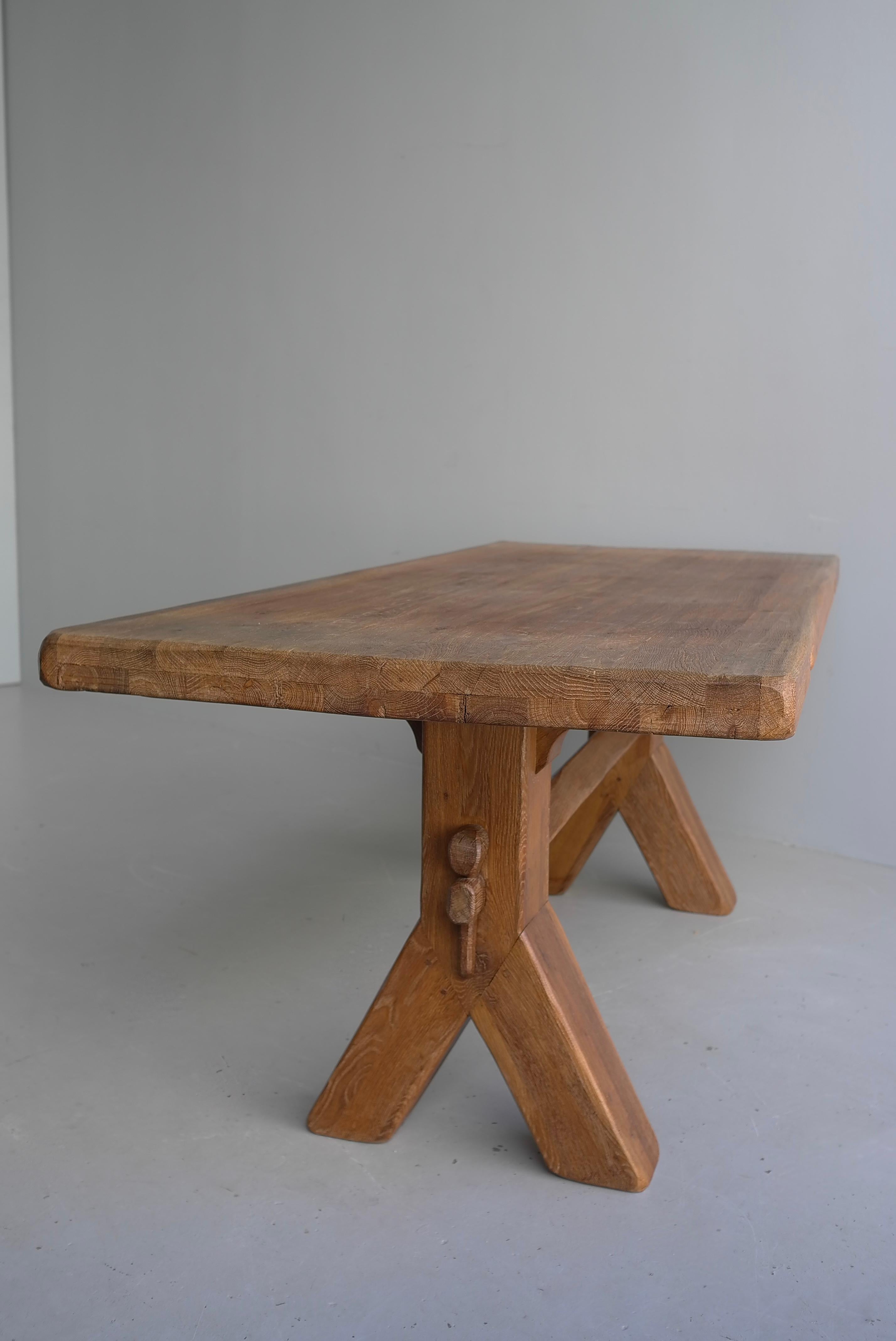 20th Century Large Mid-Century Modern Rustic Oak Dining table by De Puydt Belgium 1960's For Sale