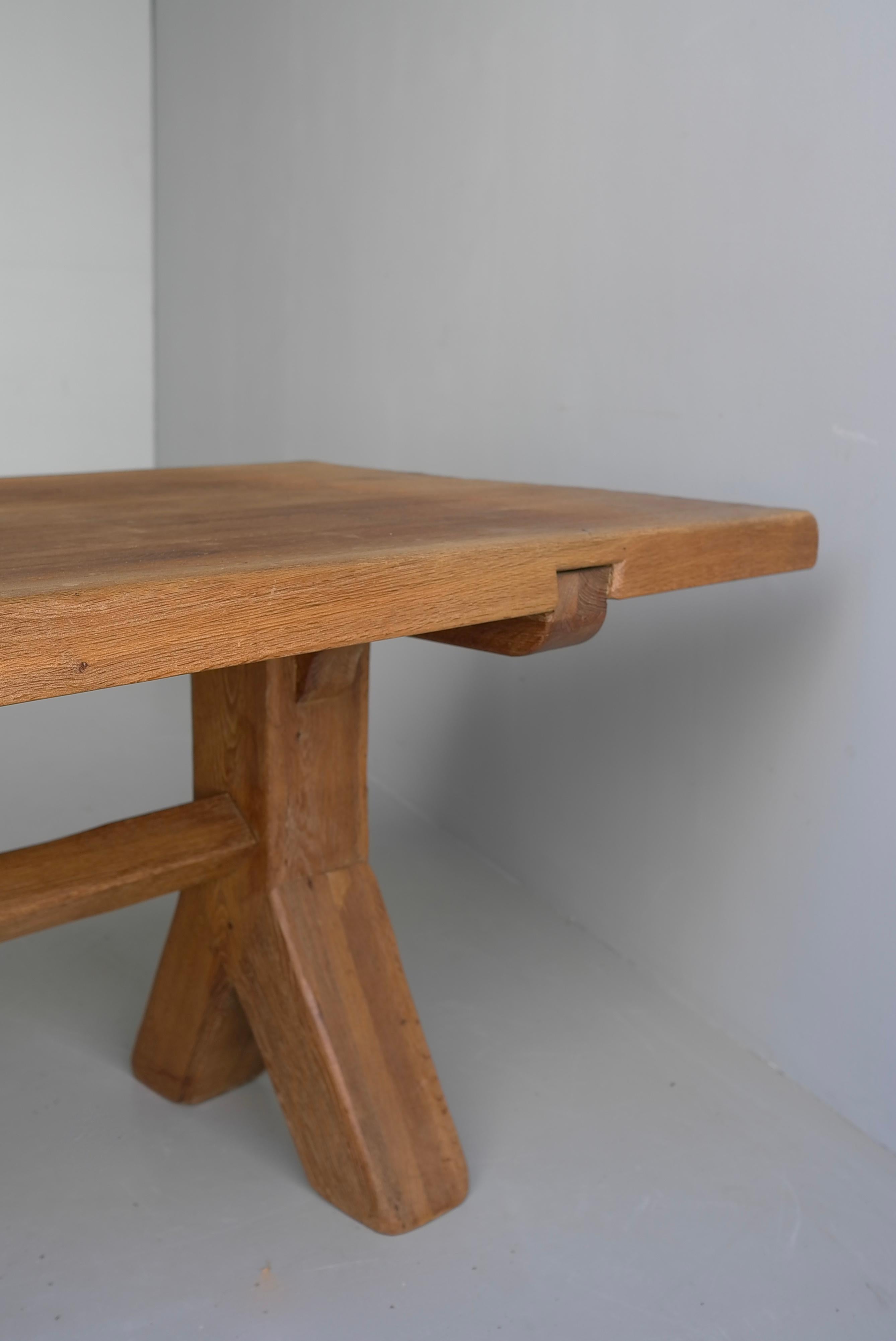 Large Mid-Century Modern Rustic Oak Dining table by De Puydt Belgium 1960's For Sale 2
