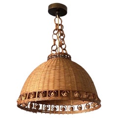 Large Mid-Century Modern Scandinavian Hand-Woven Wicker Pendant, Denmark, 1960s