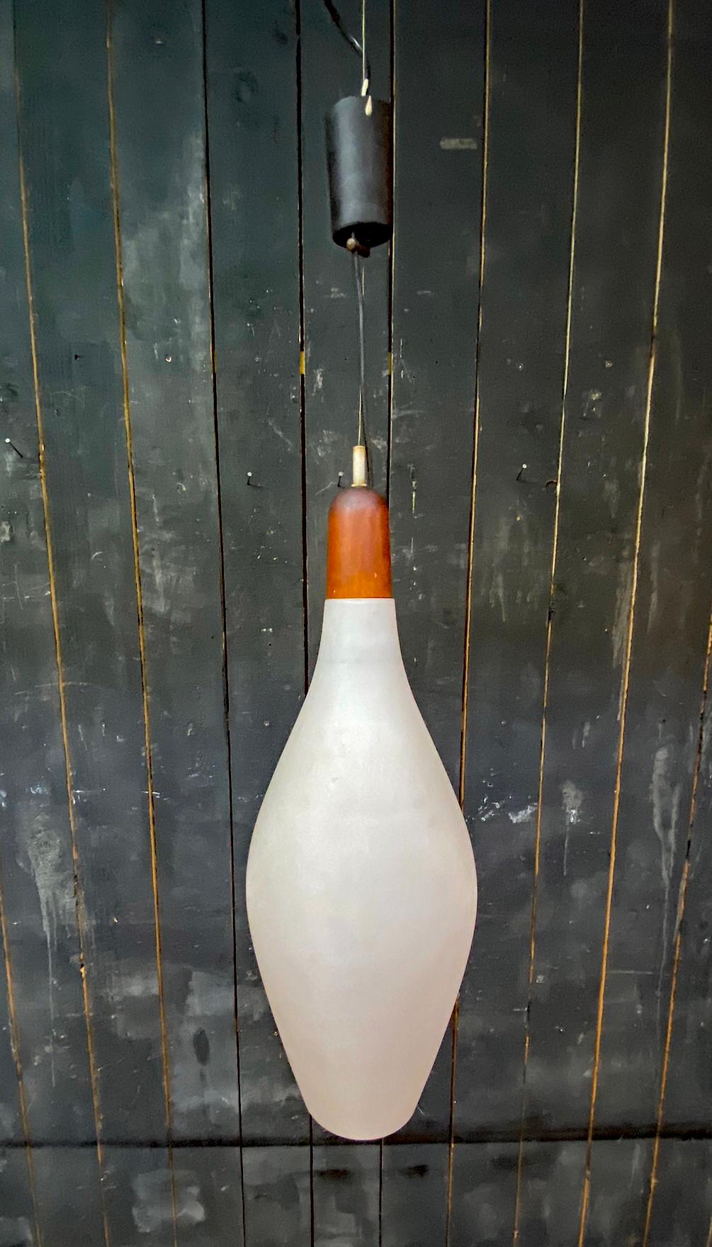 Danish large Mid-Century Modern Scandinavian Pendant Lamp in Opal Glass For Sale