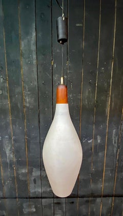 large Mid-Century Modern Scandinavian Pendant Lamp in Opal Glass