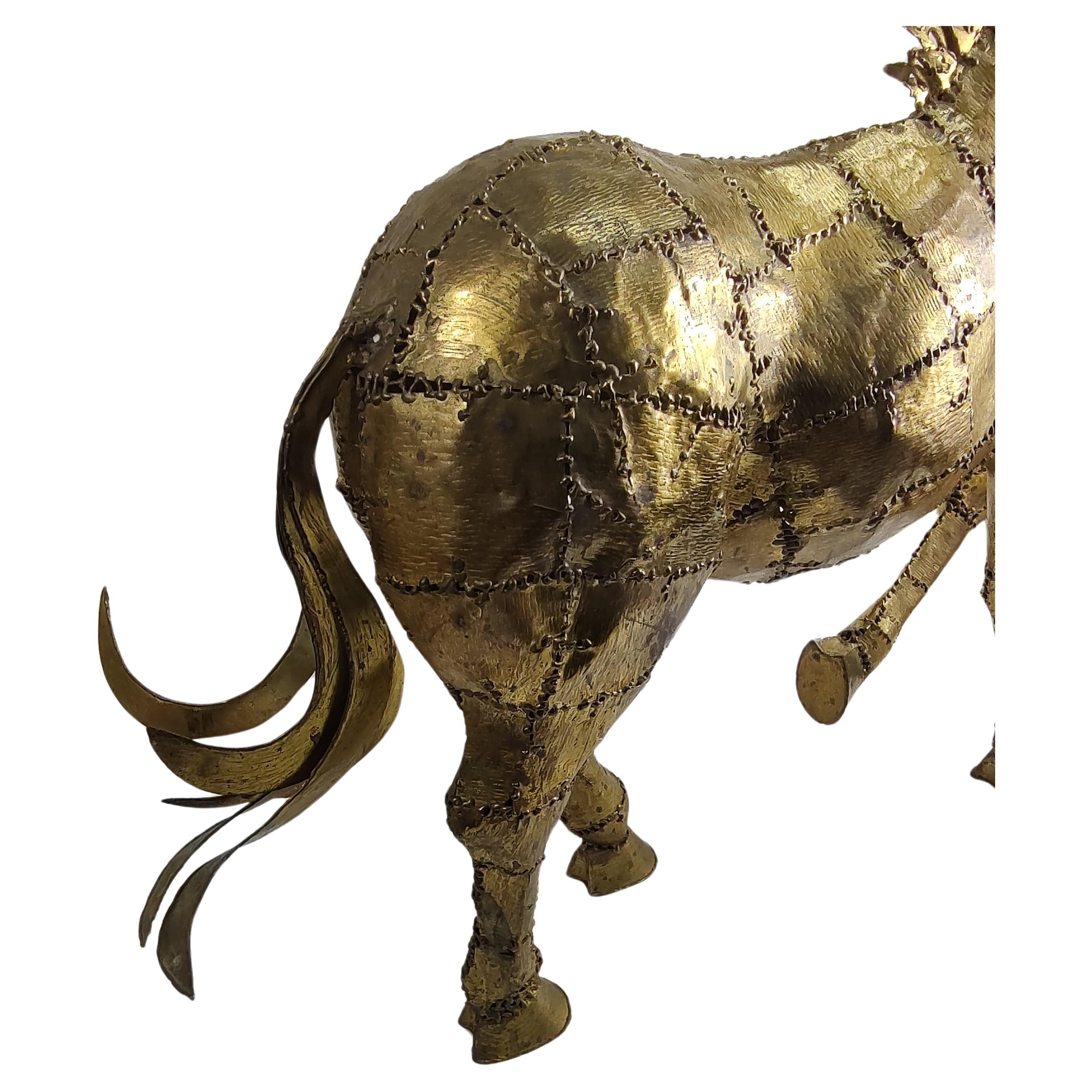 Hand-Crafted Large Mid Century Modern Sculptural Brass Horse by Luciano Bustamante 1965 For Sale