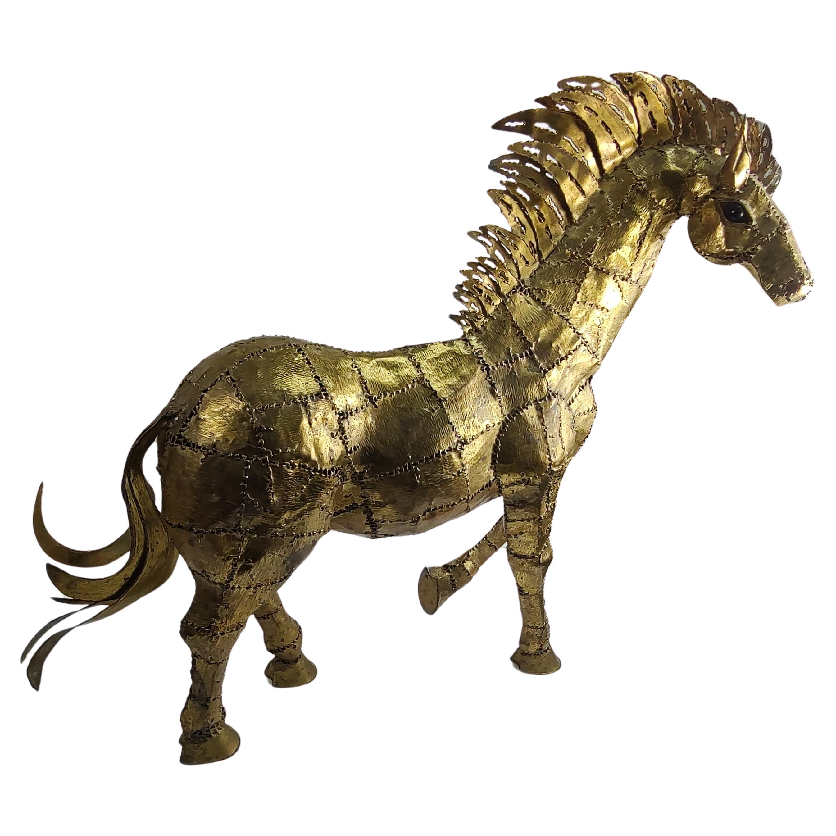Large Mid Century Modern Sculptural Brass Horse by Luciano Bustamante 1965 For Sale