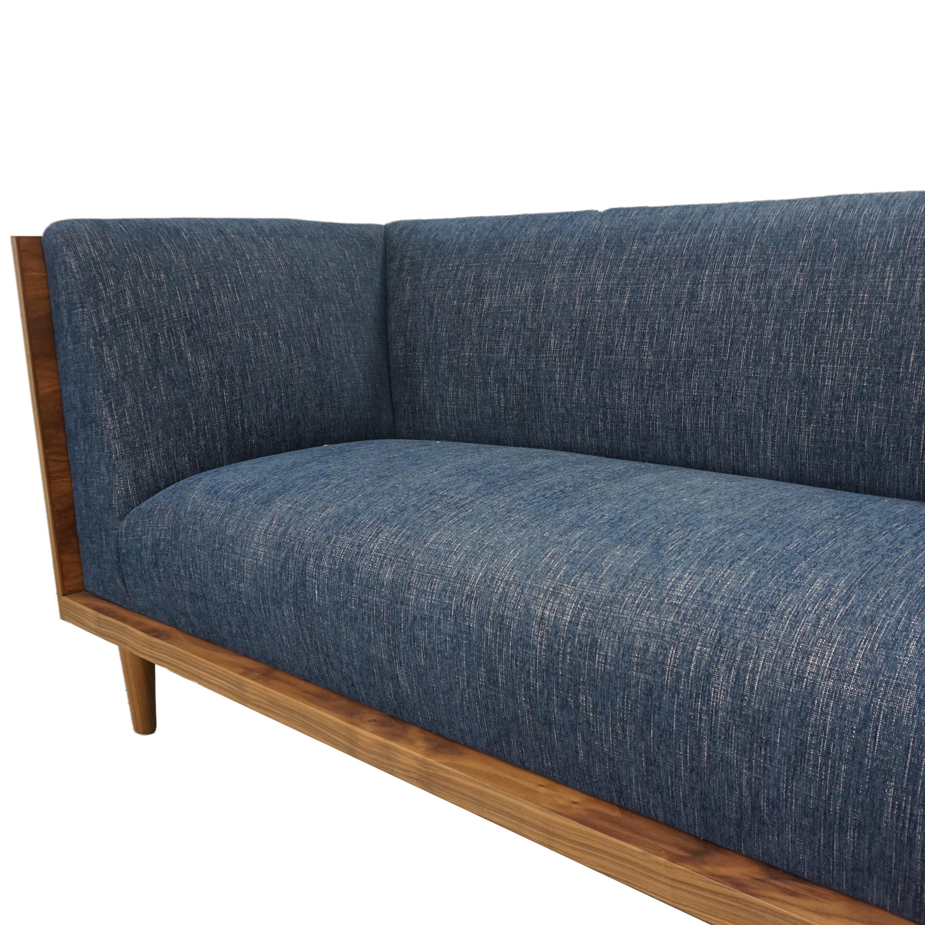 Foam Large Mid-Century Modern Sectional with Chaise and Walnut Frame For Sale