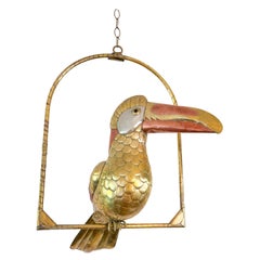 Large Mid Century Modern Sergio Bustamante Style Toucan Bird Brass Sculpture 70s