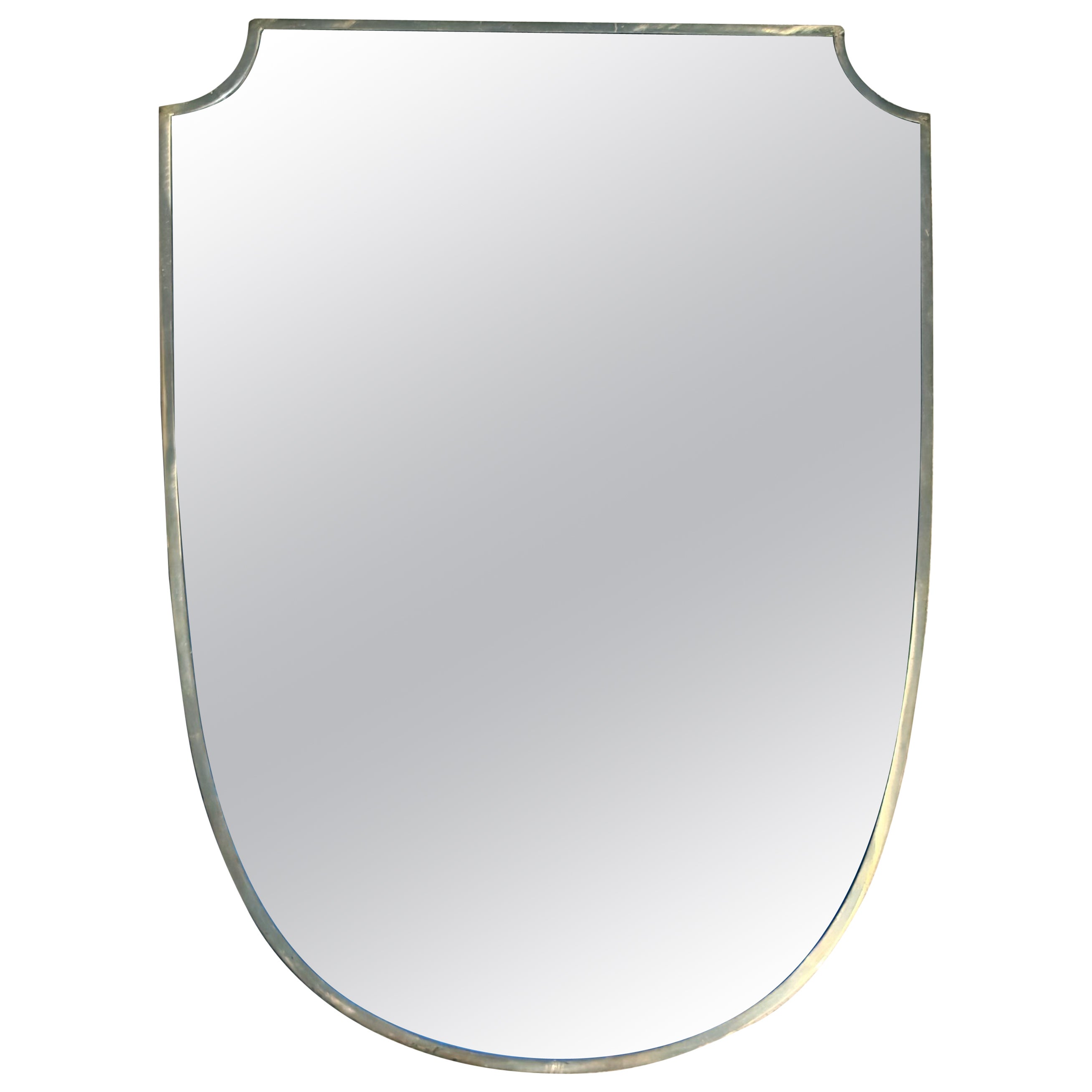 Large Mid Century Modern Shield-shaped Mirror in Brass frame, Italy 1950s For Sale