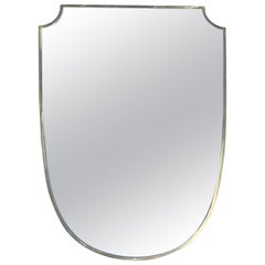 Large Mid Century Modern Shield-shaped Mirror in Brass frame, Italy 1950s