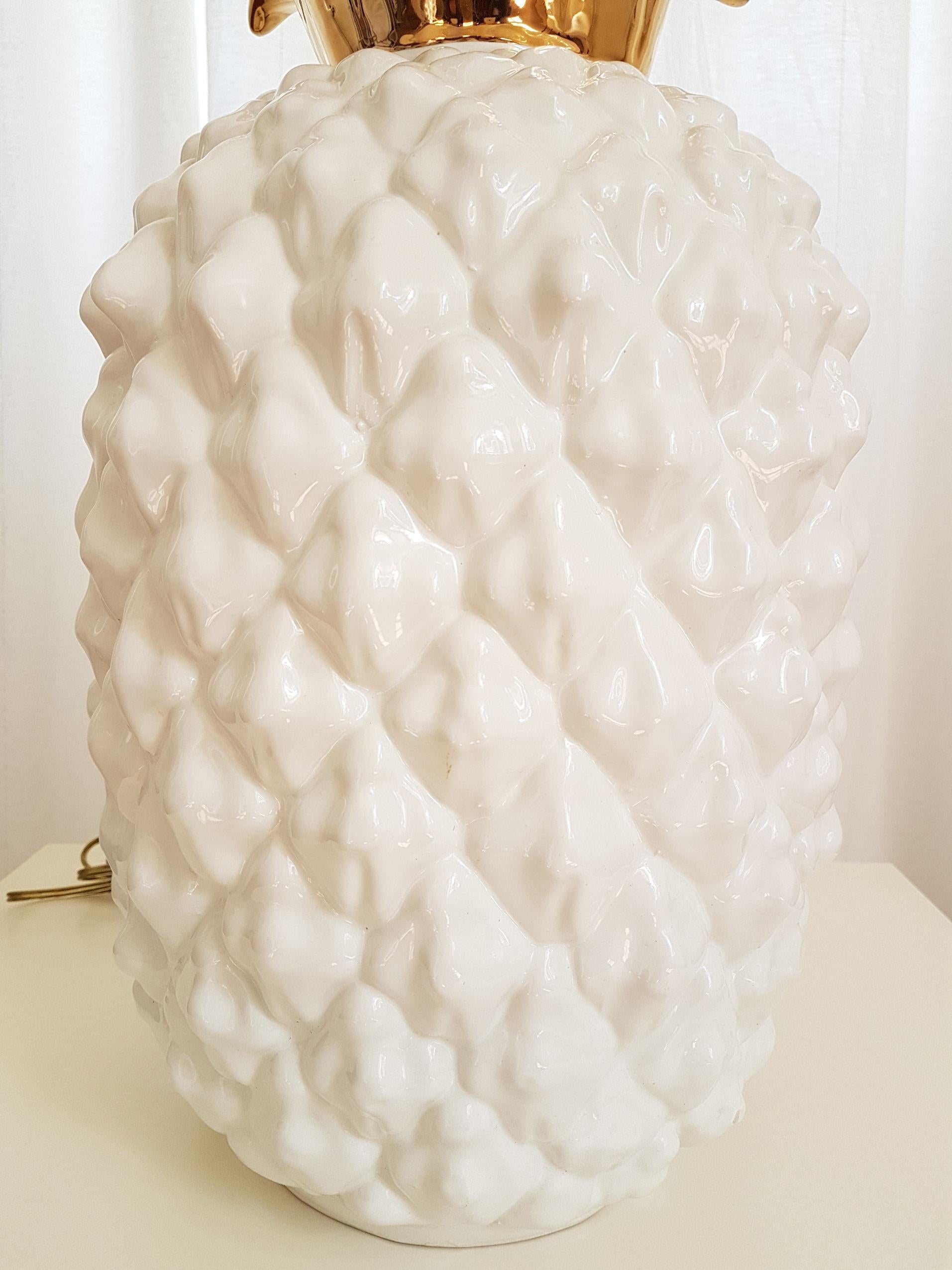 Italian Large Mid-Century Modern Ceramic Pineapple Lamp, by Maison Lancel