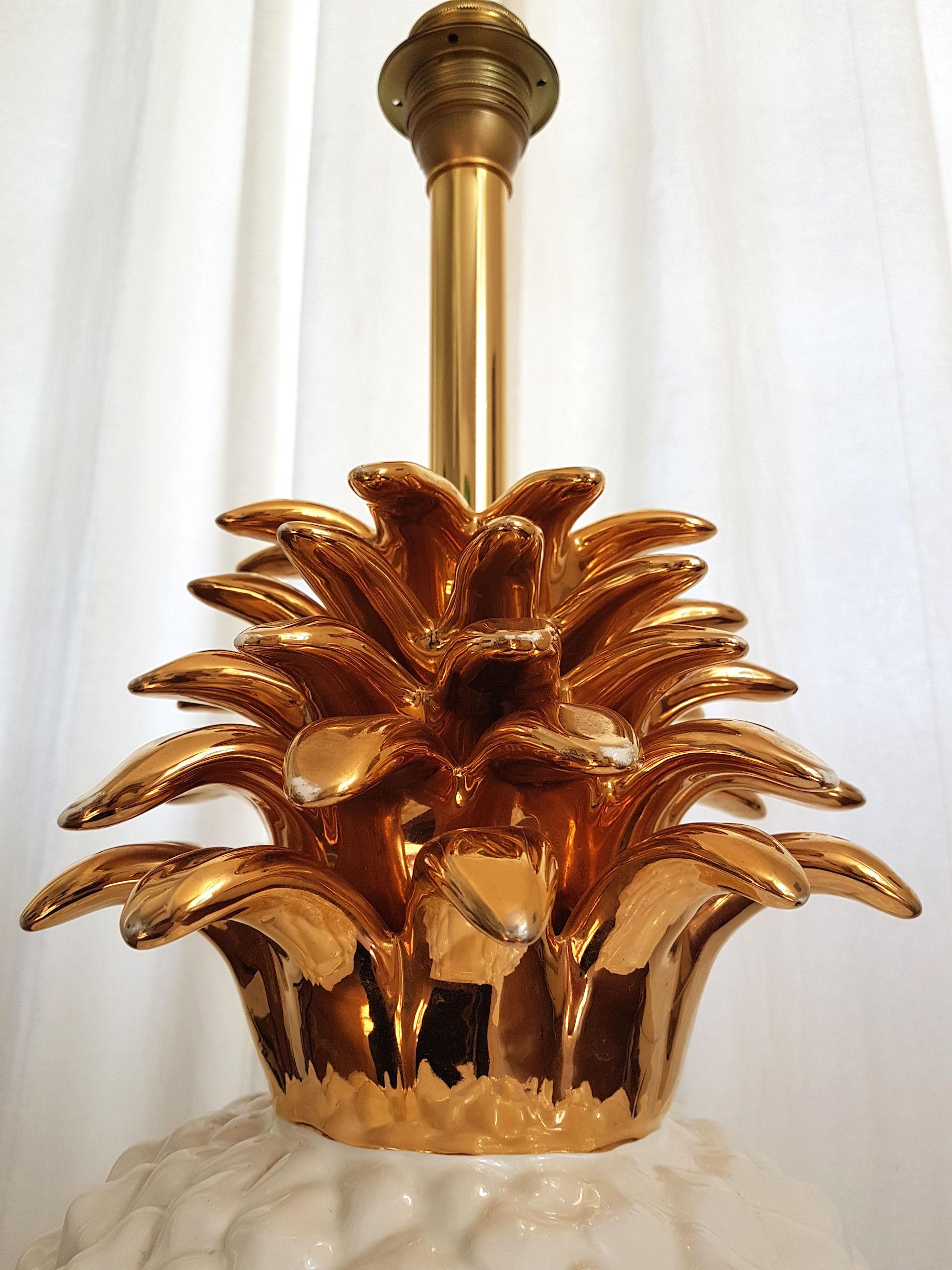Large Mid-Century Modern Ceramic Pineapple Lamp, by Maison Lancel 1