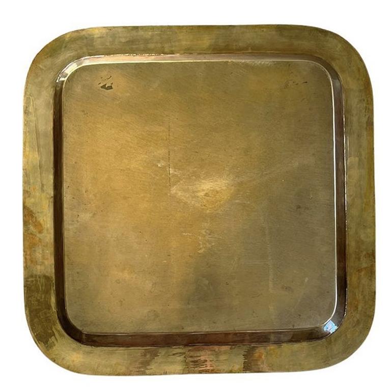20th Century Large Mid-Century Modern Solid Brass Square Wheat Engraved Tray - Signed Italy For Sale