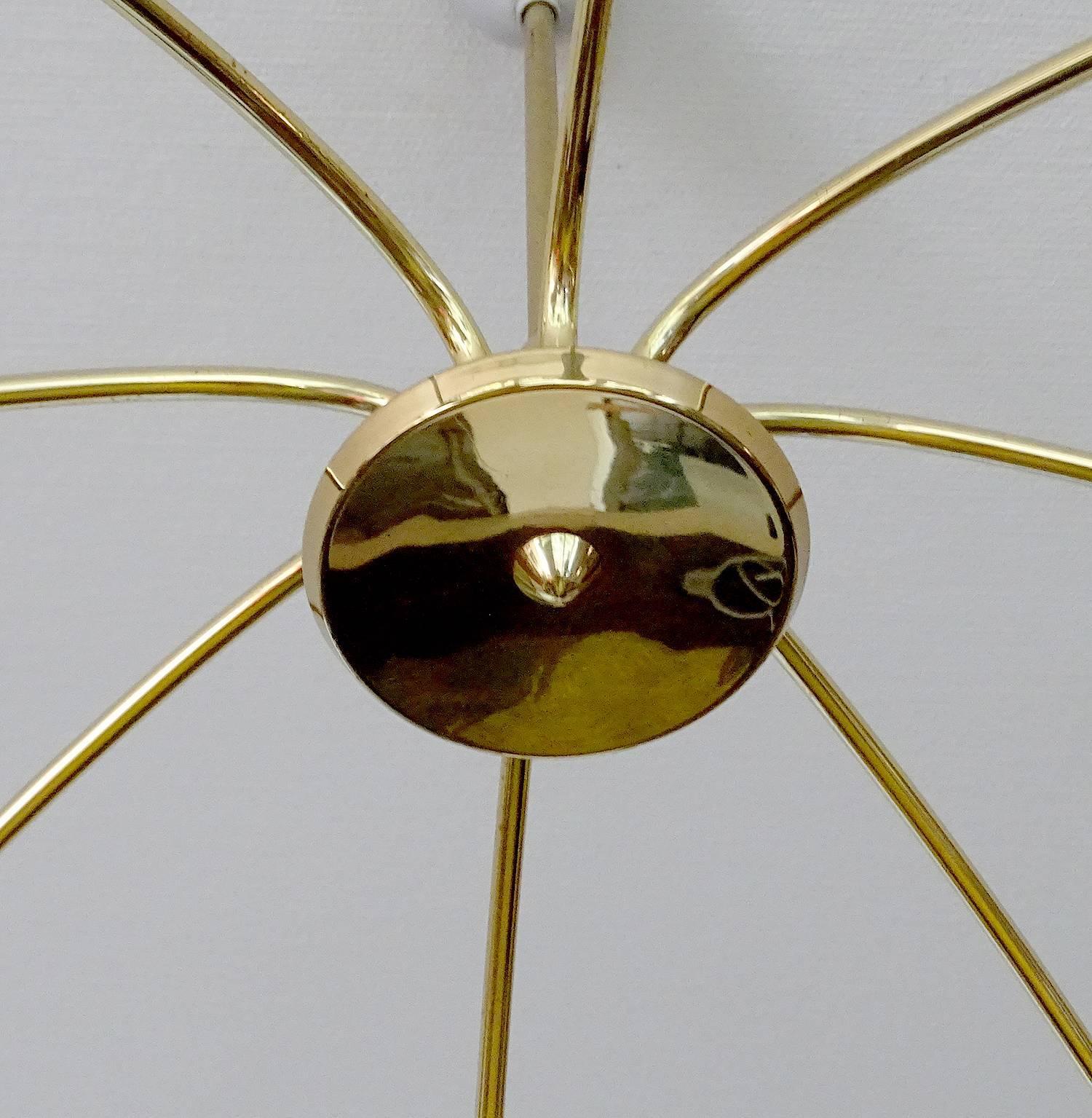Large 8 Light  Sputnik Brass Glass Chandelier, Stilnovo Gio Ponti Era  For Sale 7