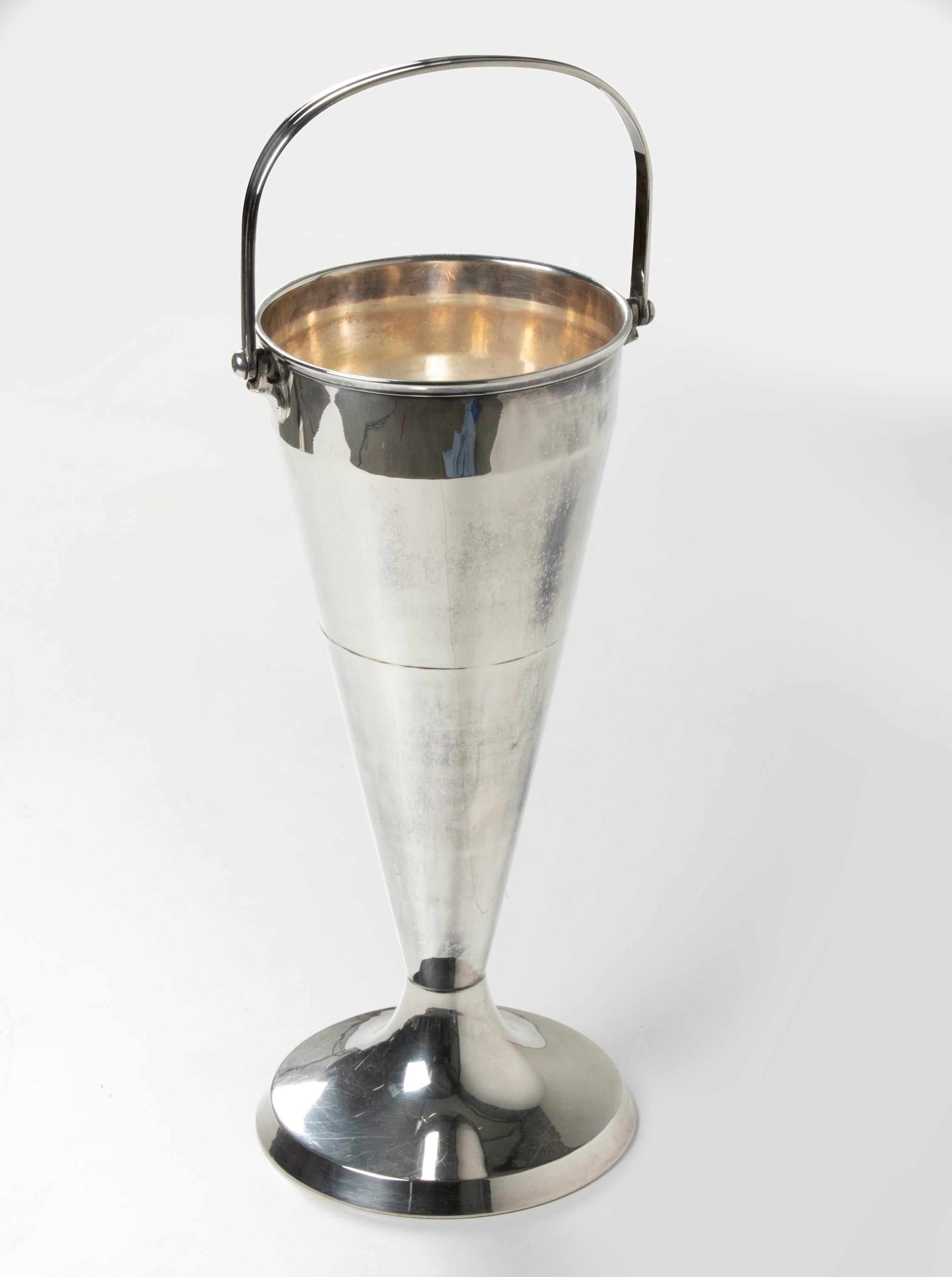 Large Mid-Century Modern Standing Champagne Cooler from France, Silver Plated 6