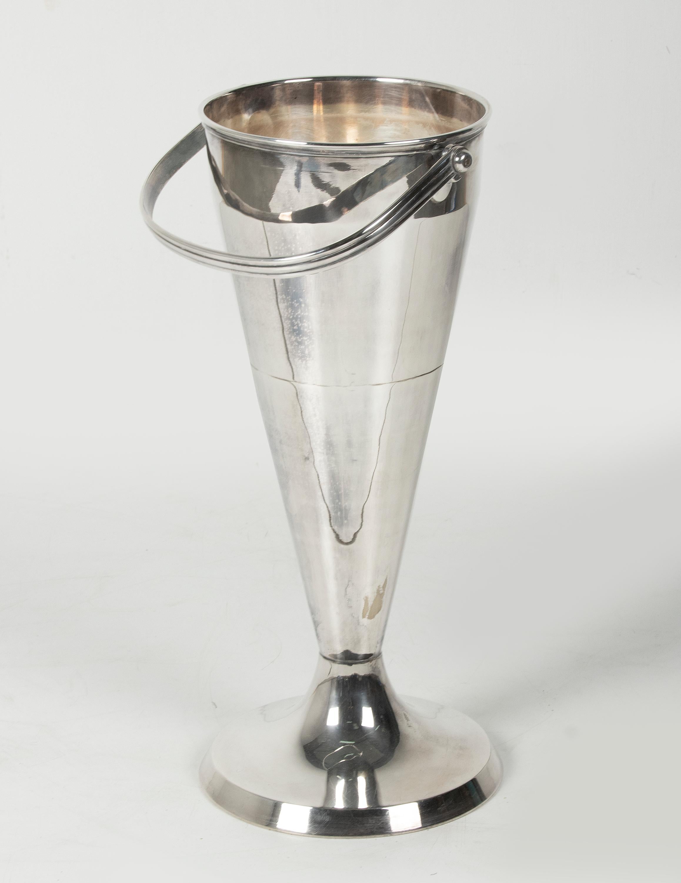 Large Mid-Century Modern Standing Champagne Cooler from France, Silver Plated 10