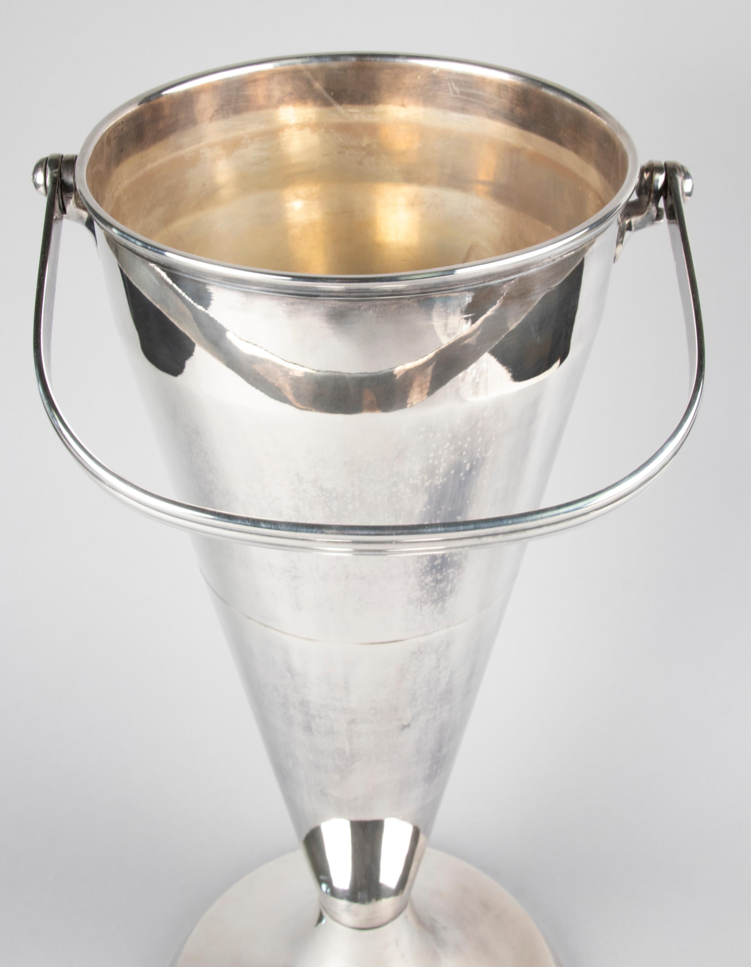 Large Mid-Century Modern Standing Champagne Cooler from France, Silver Plated 12