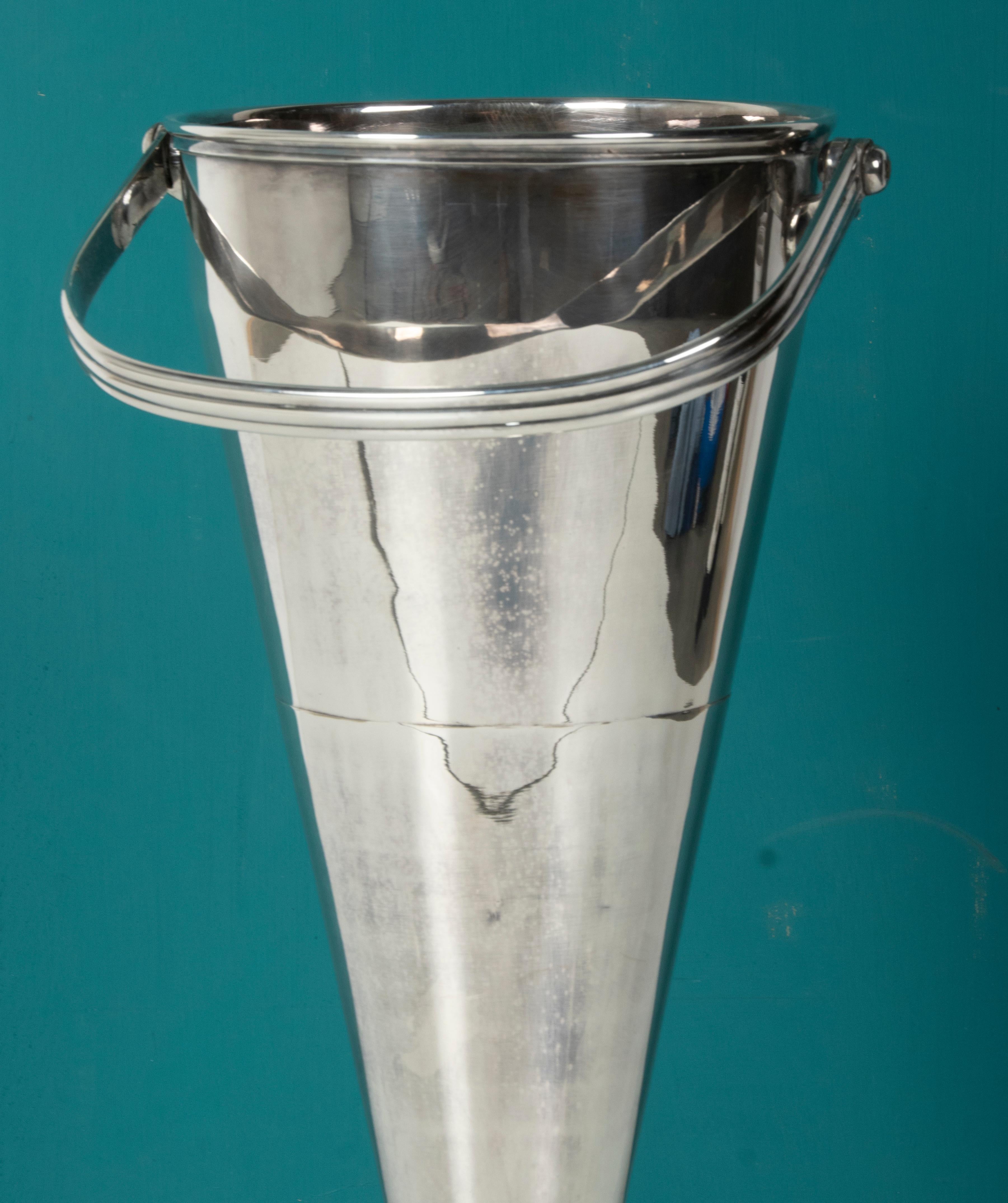 Large Mid-Century Modern Standing Champagne Cooler from France, Silver Plated 13