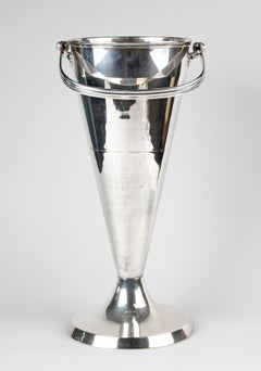 Large Mid-Century Modern Standing Champagne Cooler from France, Silver Plated