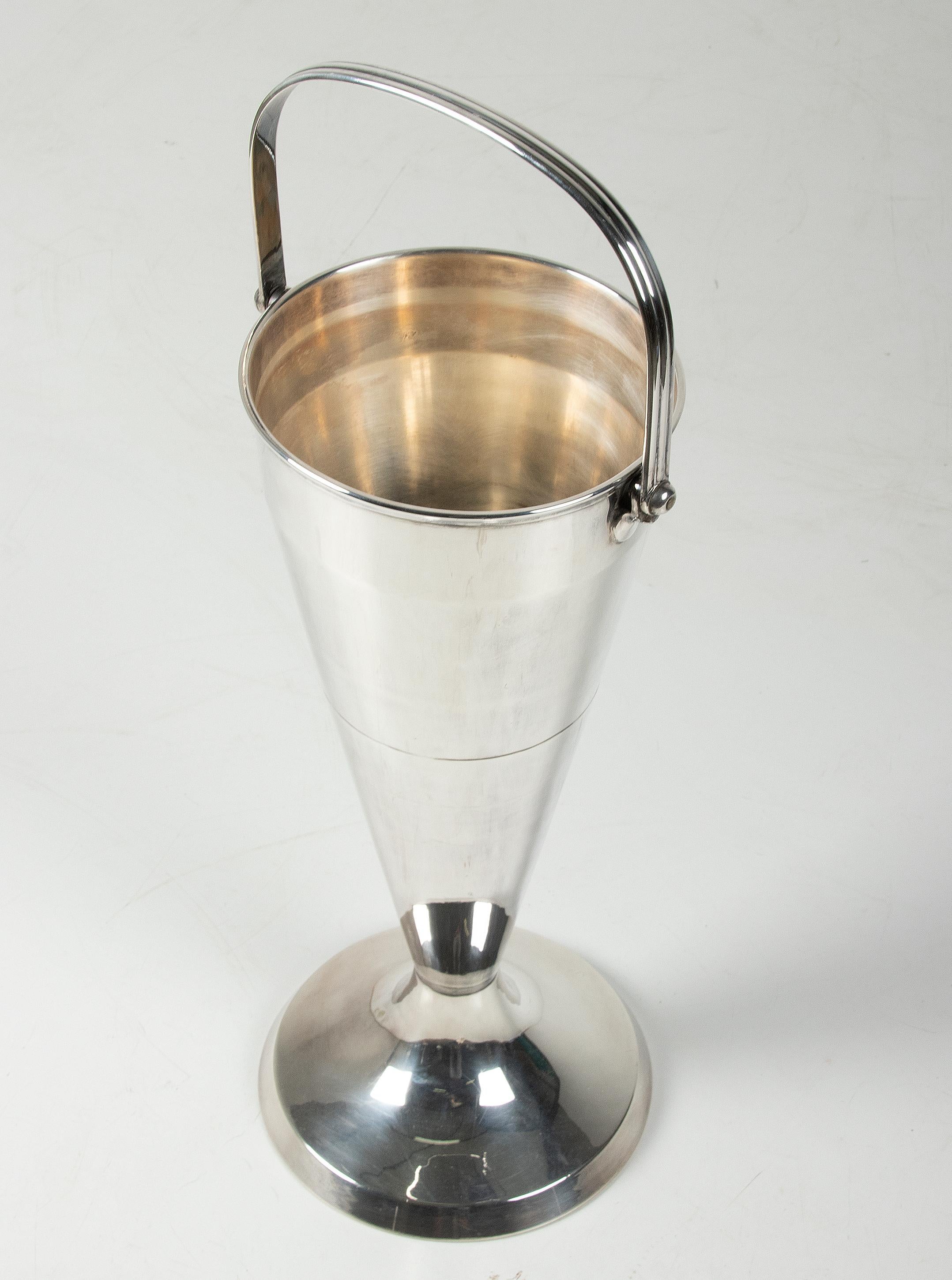 French Large Mid-Century Modern Standing Champagne Cooler from France, Silver Plated