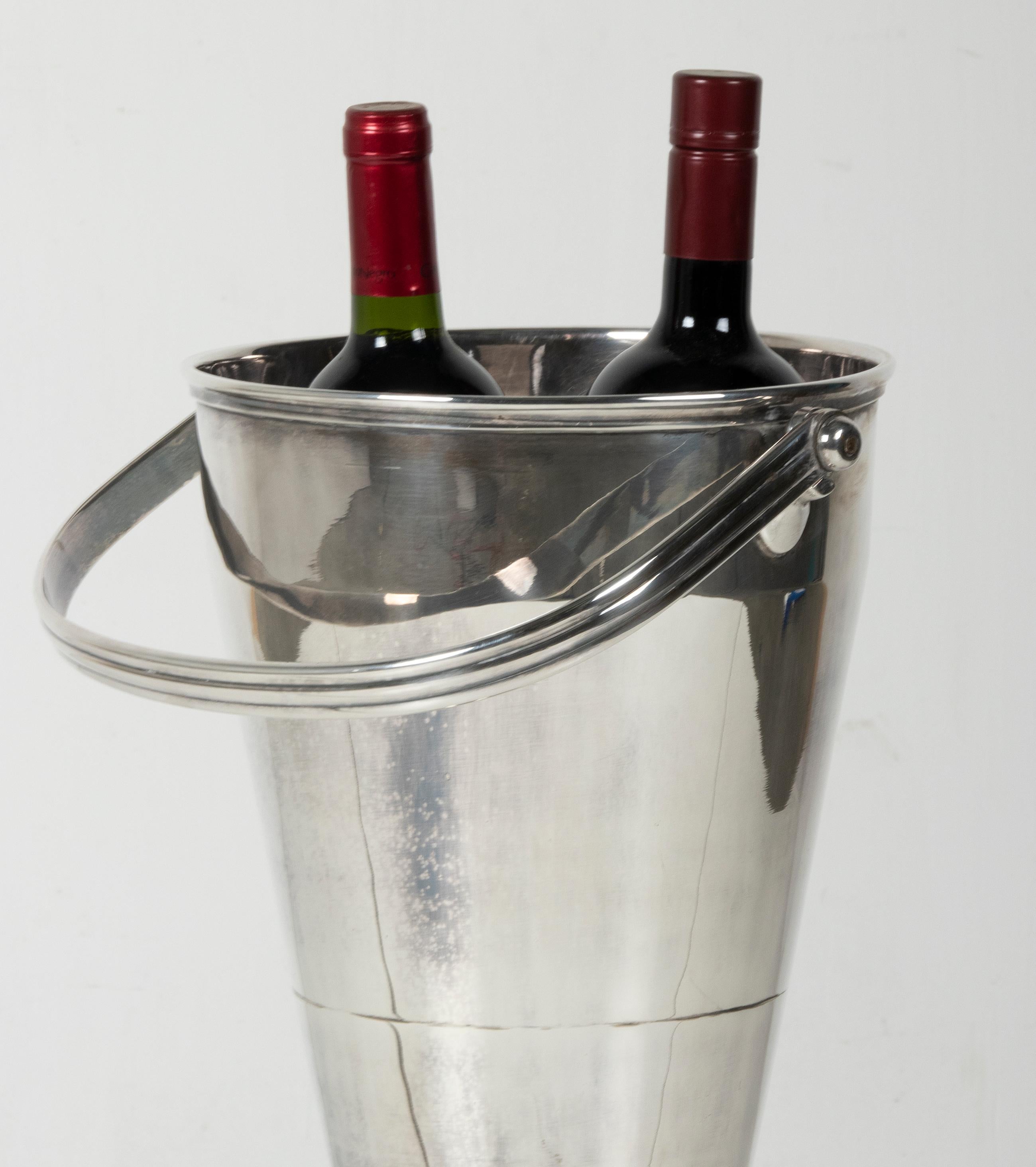 Large Mid-Century Modern Standing Champagne Cooler from France, Silver Plated 3