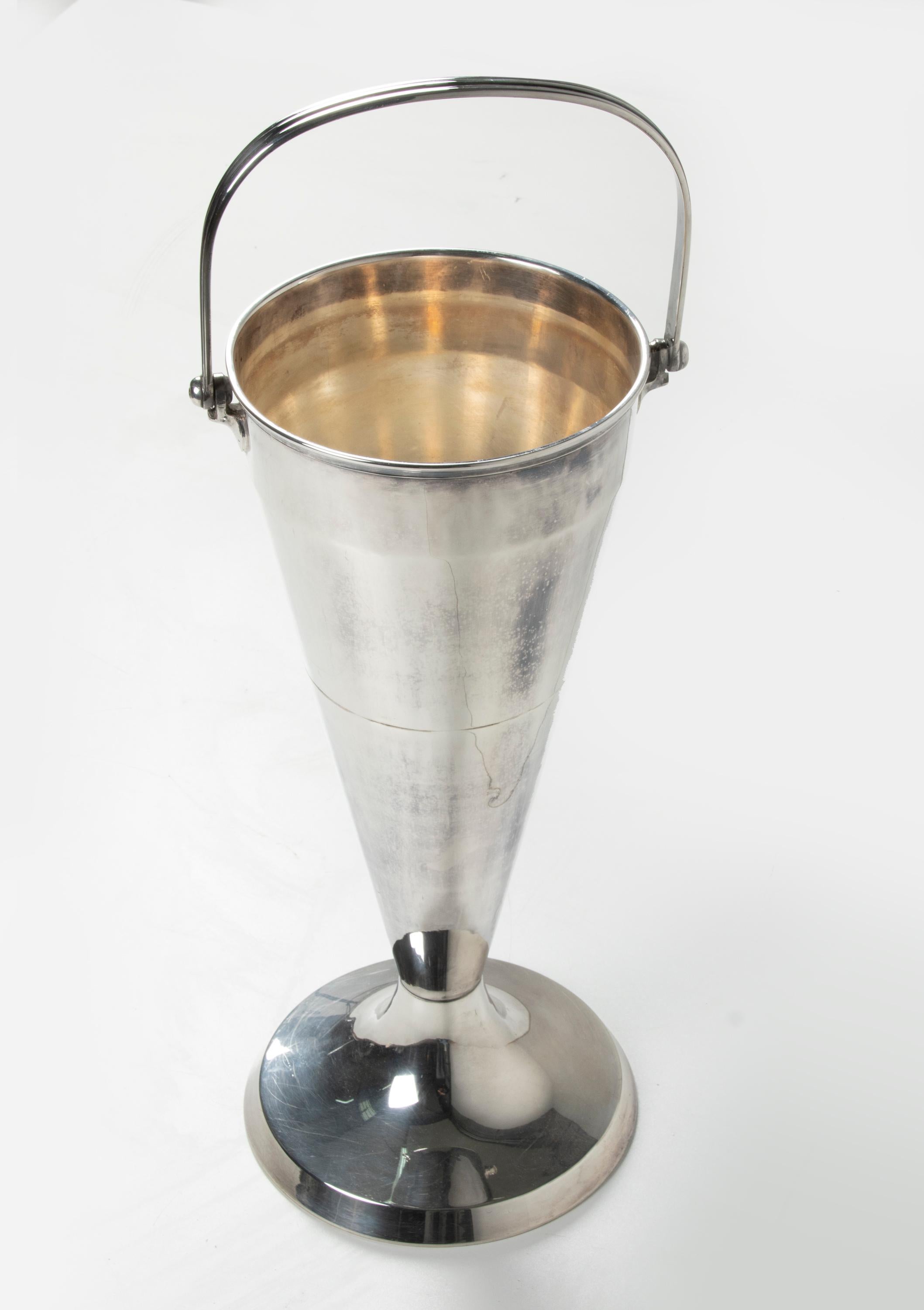 Large Mid-Century Modern Standing Champagne Cooler from France, Silver Plated 4