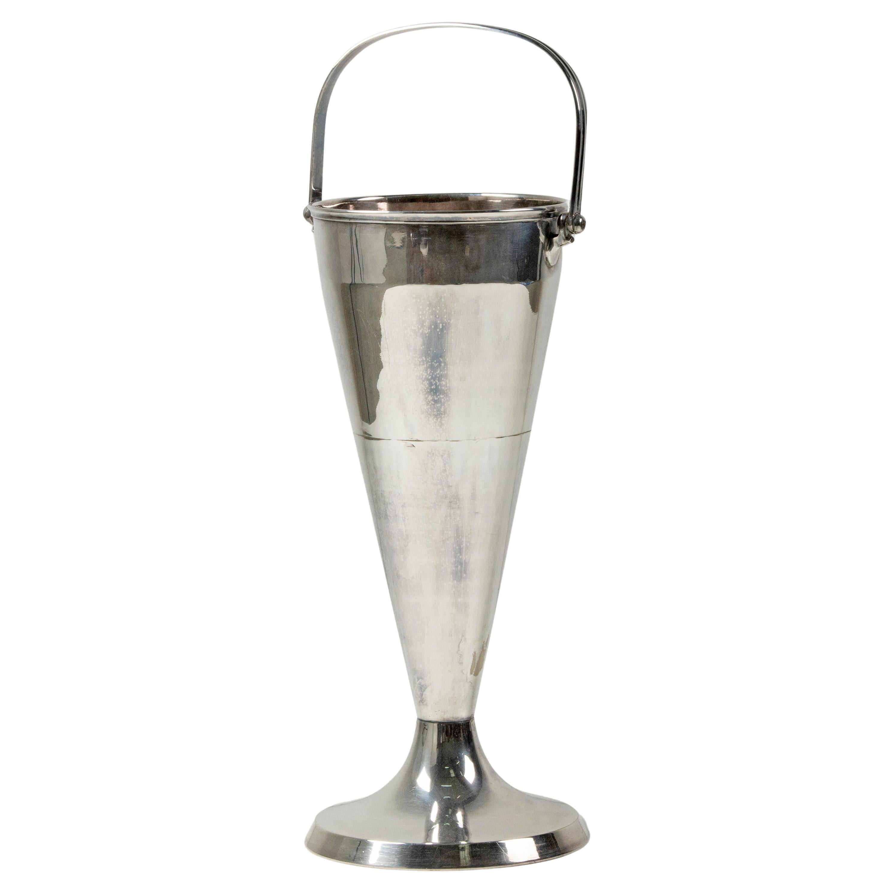 Large Mid-Century Modern Standing Champagne Cooler from France, Silver Plated