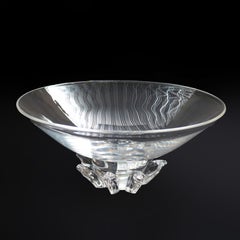 Large Mid-Century Modern Steuben Art Glass Footed Center Bowl, Signed, c1960