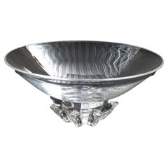 Vintage Large Mid-Century Modern Steuben Art Glass Footed Center Bowl, Signed, c1960