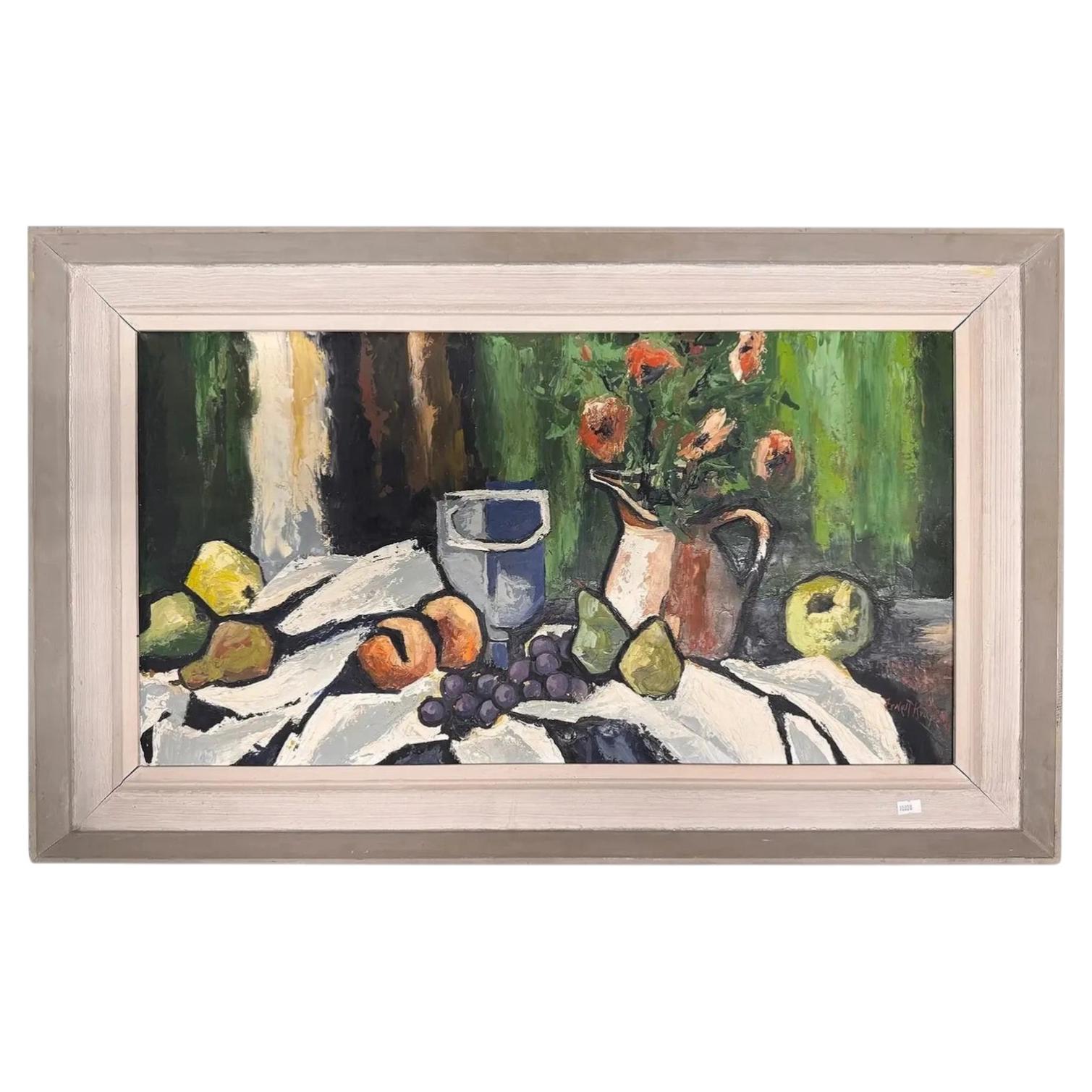 Large Mid-Century Modern Still Life Oil Painting For Sale