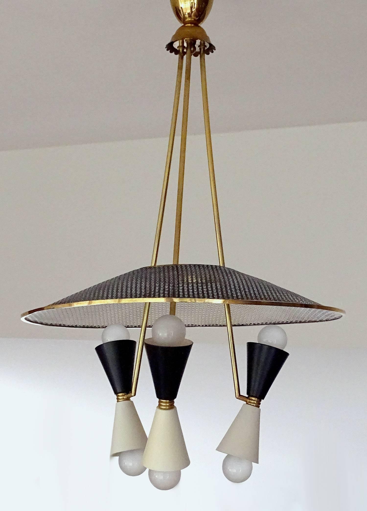 Mid-20th Century  Large Stilnovo Style Chandelier with Diabolo Shades