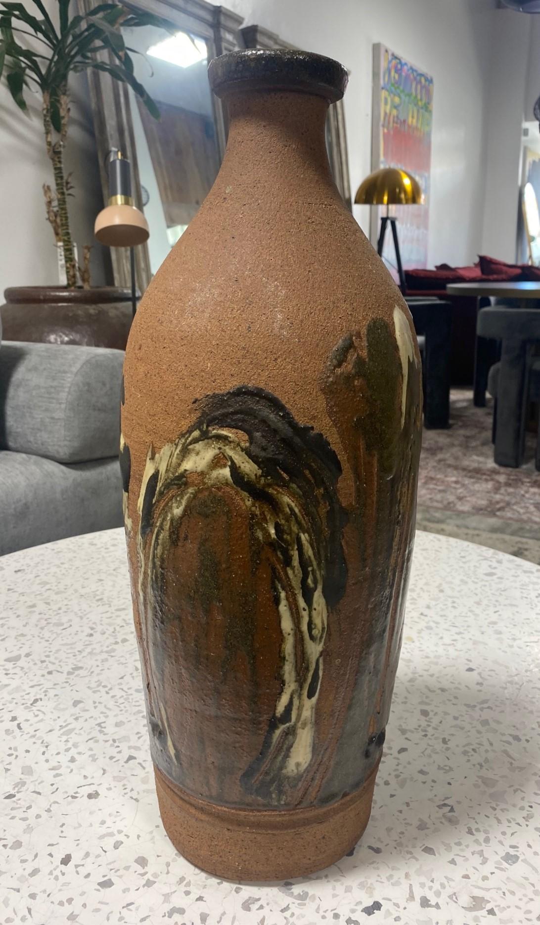 Large Mid-Century Modern Stoneware Bottle Vase in the Style of Peter Voulkos For Sale 4