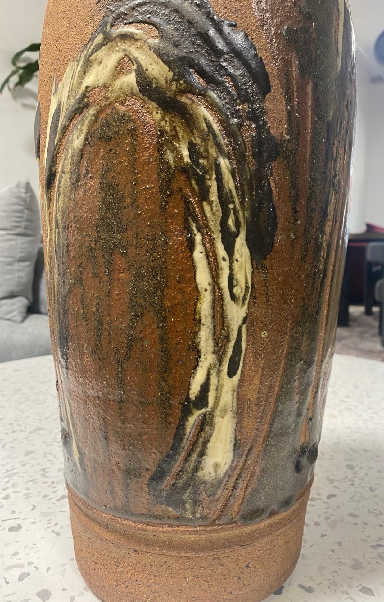 Large Mid-Century Modern Stoneware Bottle Vase in the Style of Peter Voulkos For Sale 6