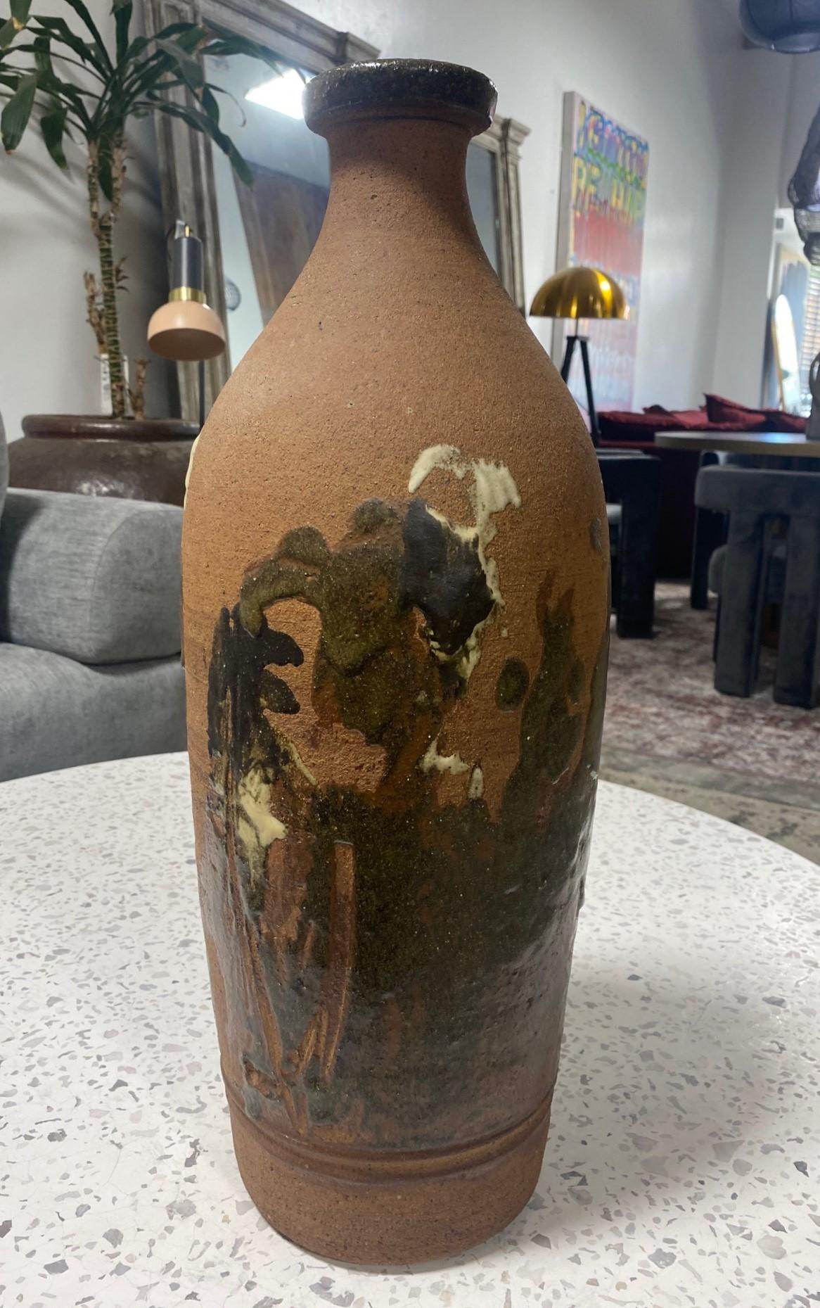 Large Mid-Century Modern Stoneware Bottle Vase in the Style of Peter Voulkos In Good Condition For Sale In Studio City, CA