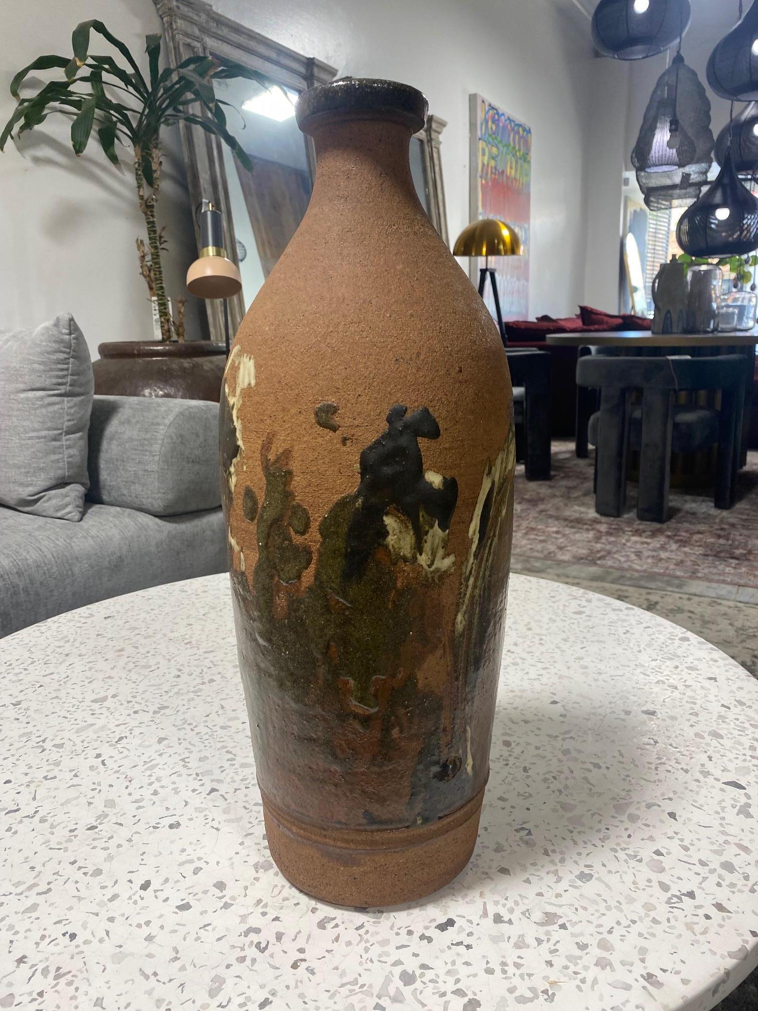 Large Mid-Century Modern Stoneware Bottle Vase in the Style of Peter Voulkos For Sale 1