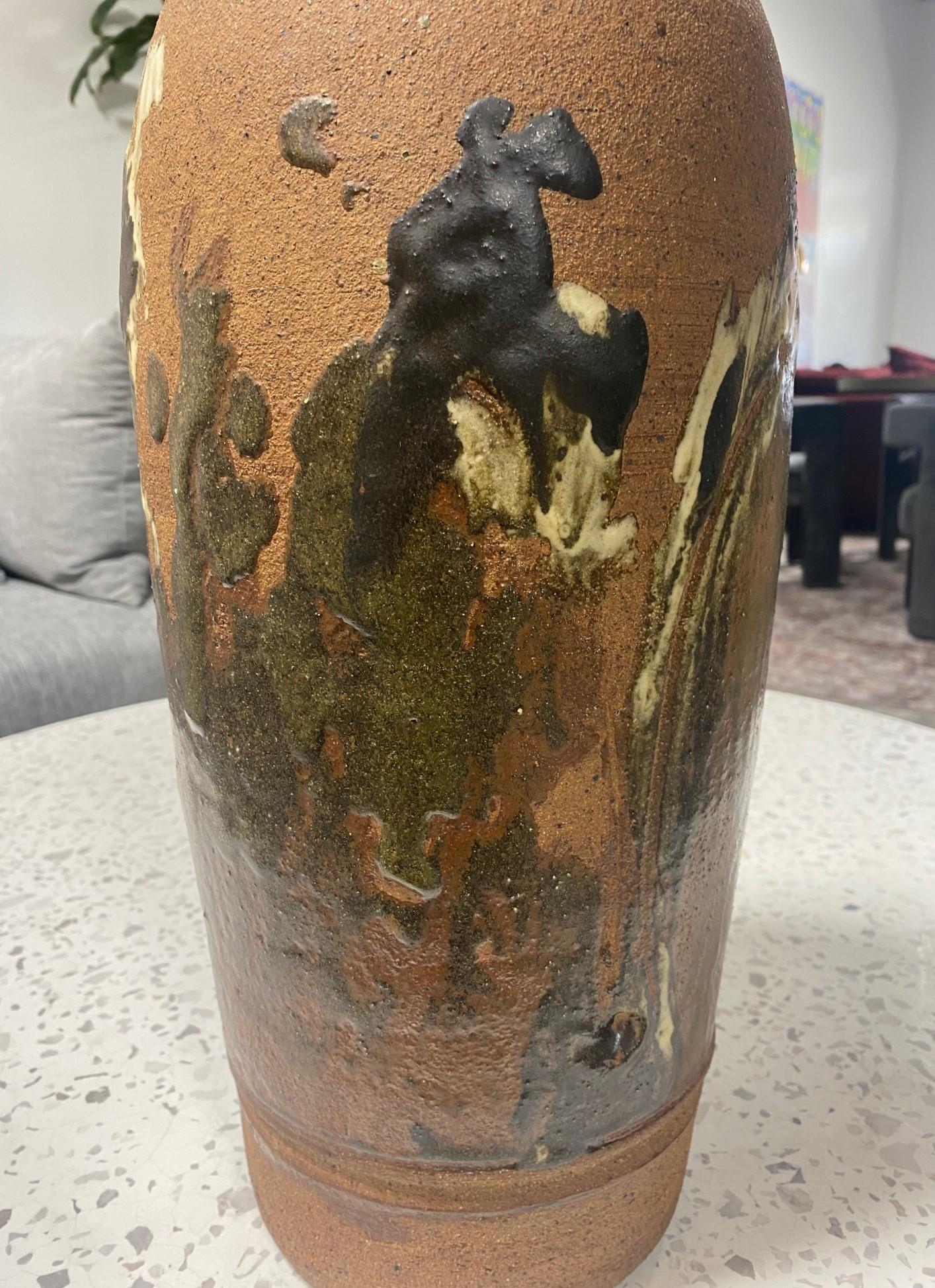 Large Mid-Century Modern Stoneware Bottle Vase in the Style of Peter Voulkos For Sale 2