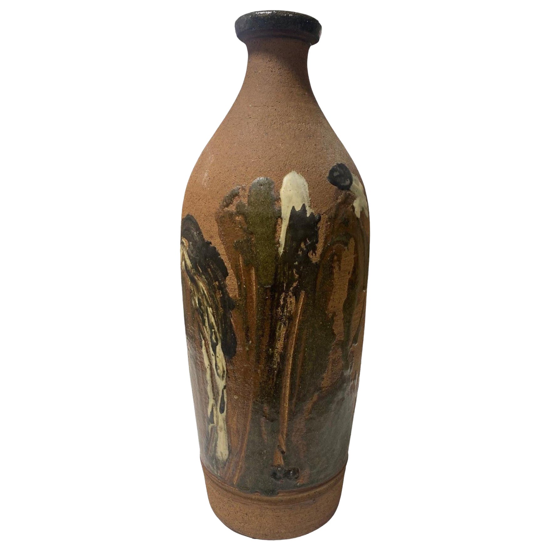 Grand vase bouteille en grès moderne du milieu du siècle dernier dans le style de Peter Voulkos