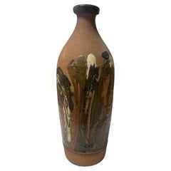 Vintage Large Mid-Century Modern Stoneware Bottle Vase in the Style of Peter Voulkos