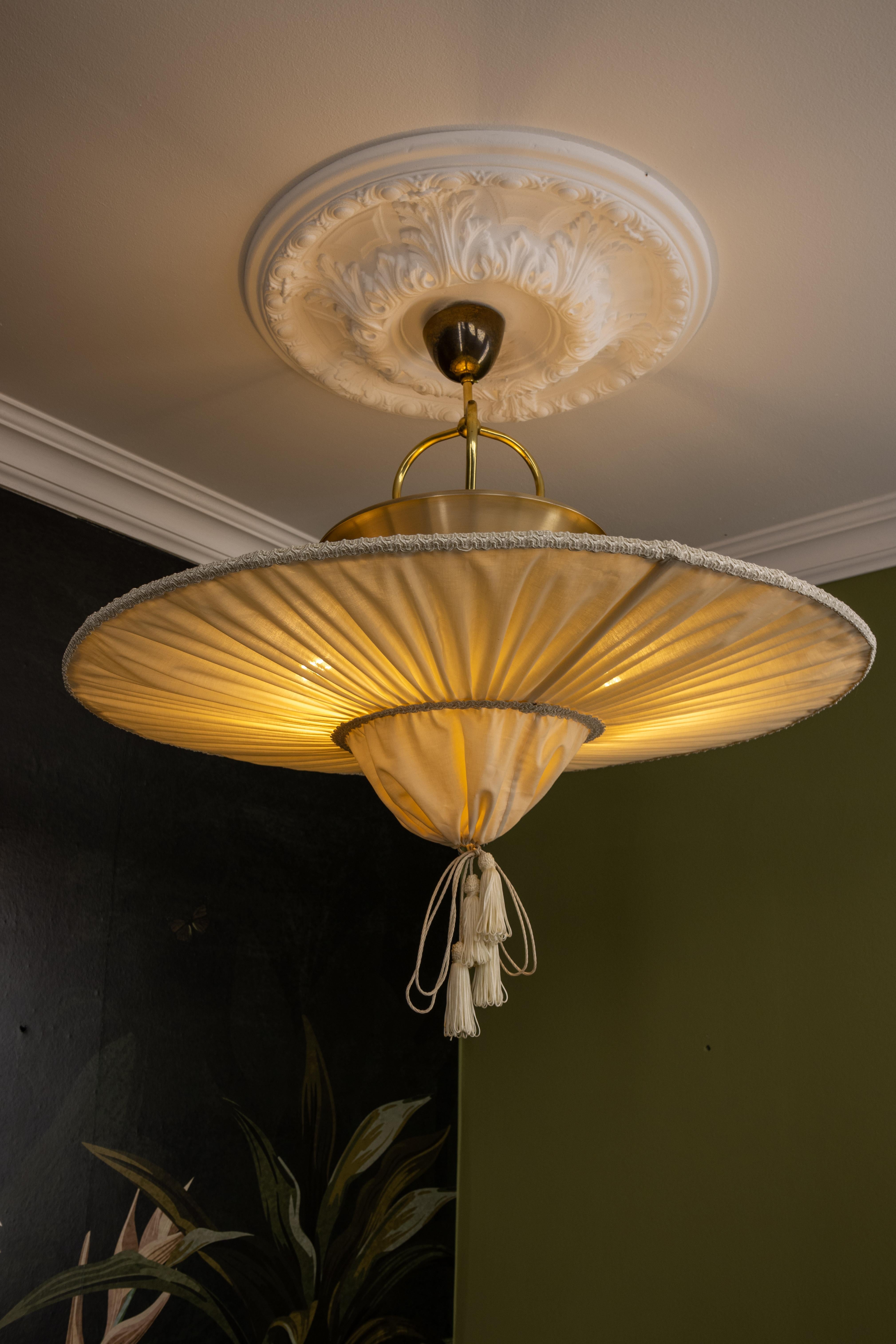 Large Mid-Century Modern Style Ufo Shaped Beige Fabric Pendant Light, 1970s 5