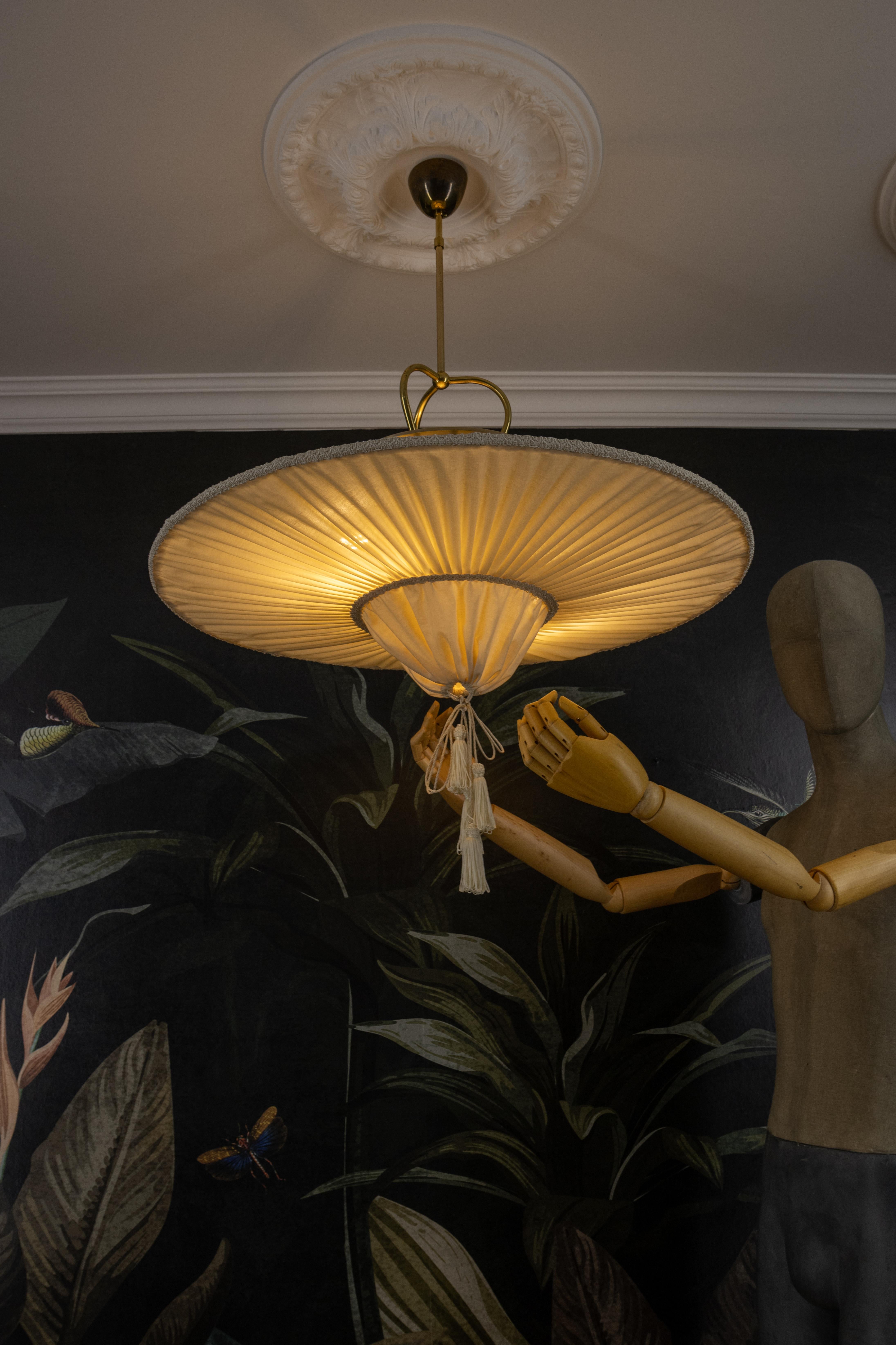 Large Mid-Century Modern Style Ufo Shaped Beige Fabric Pendant Light, 1970s 7