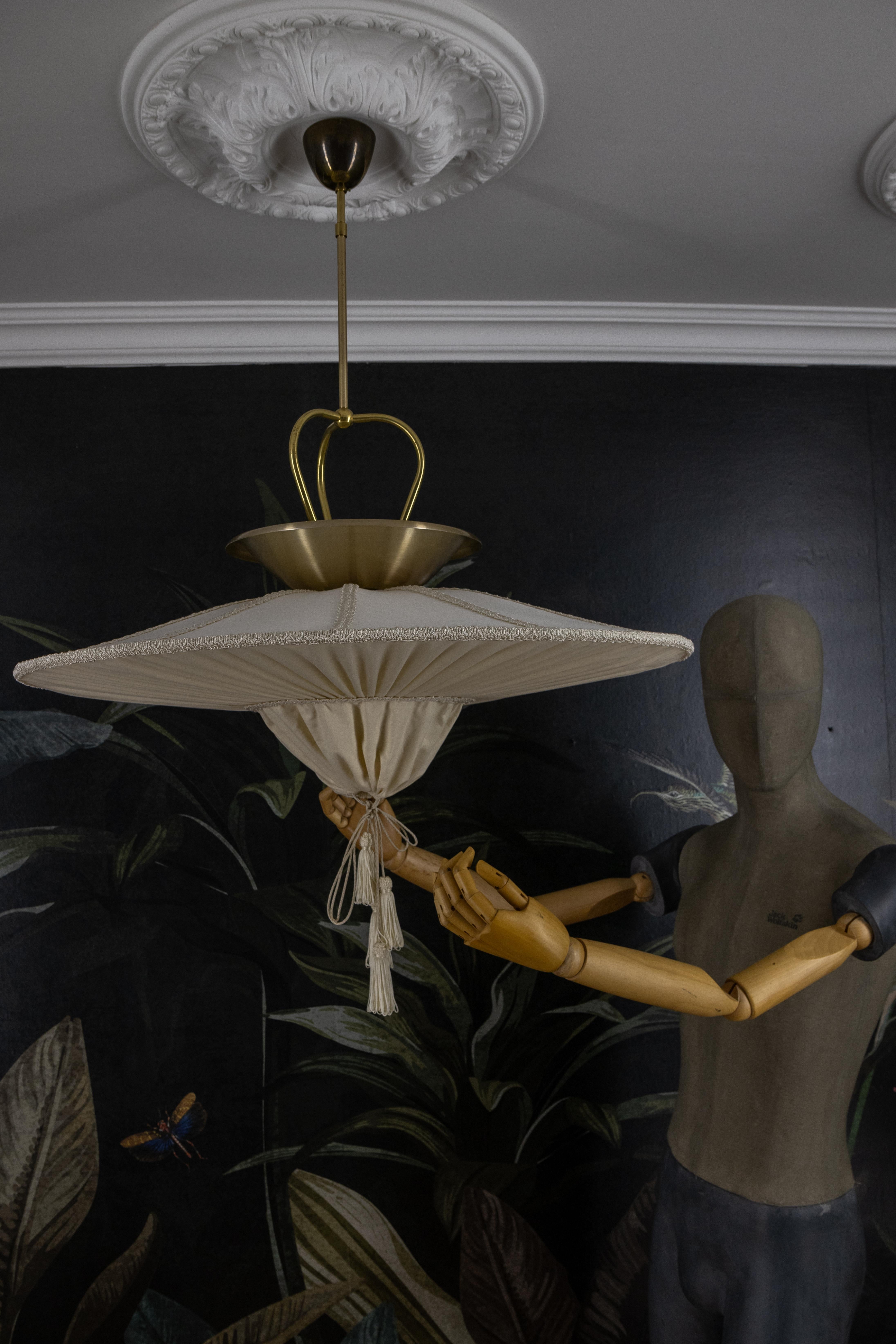 Large Mid-Century Modern Style Ufo Shaped Beige Fabric Pendant Light, 1970s 8