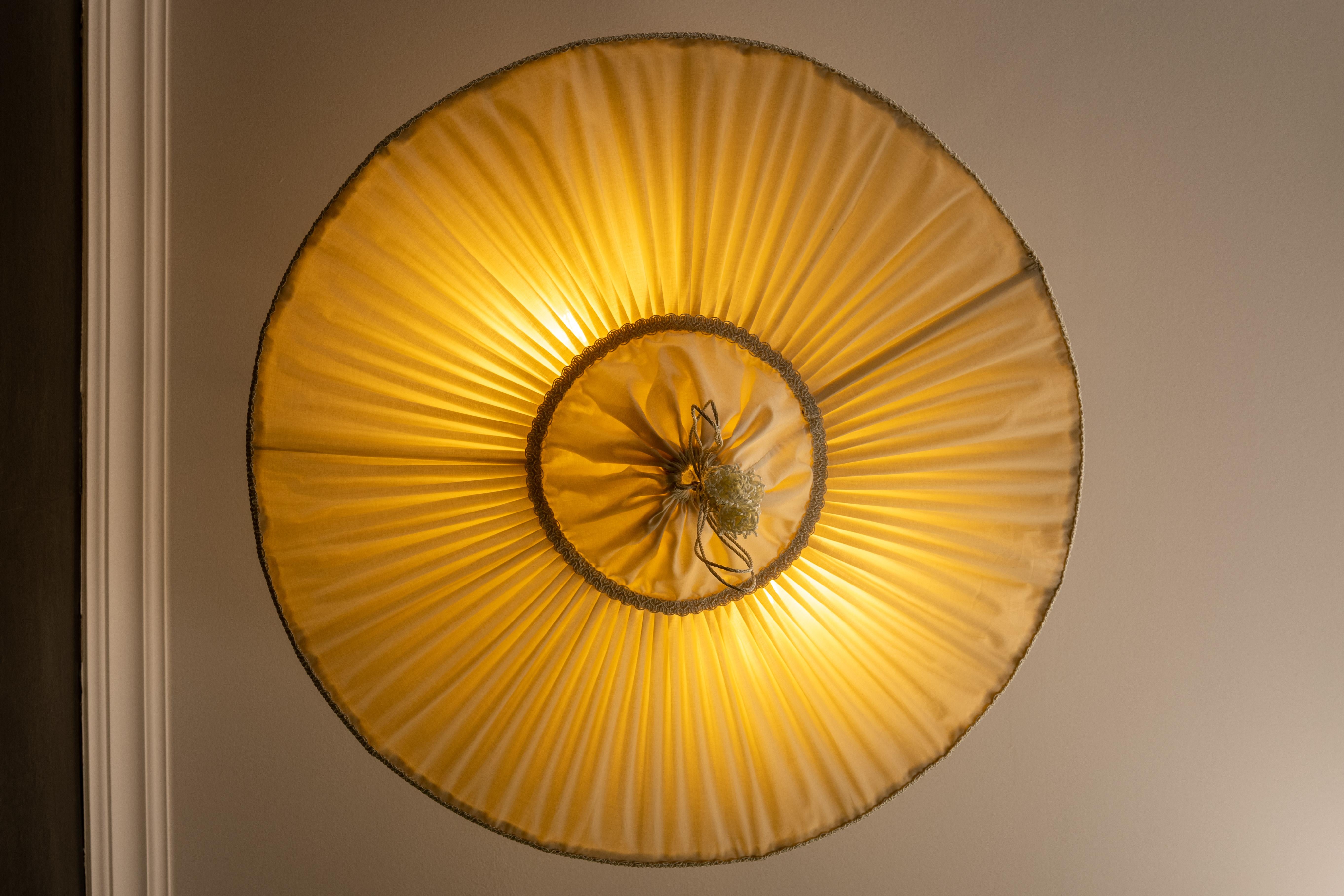 Large Mid-Century Modern Style Ufo Shaped Beige Fabric Pendant Light, 1970s 2