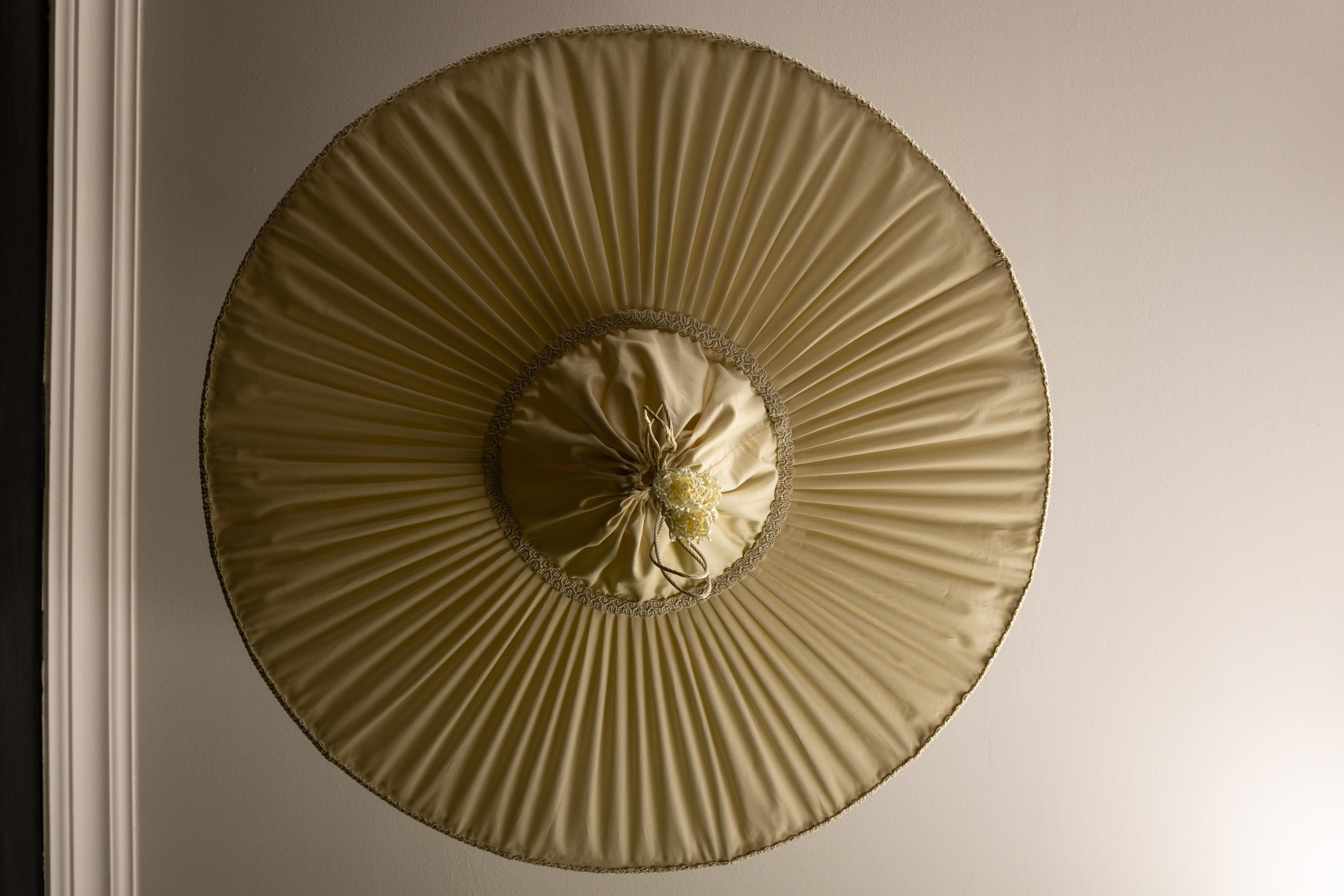 Large Mid-Century Modern Style Ufo Shaped Beige Fabric Pendant Light, 1970s 3